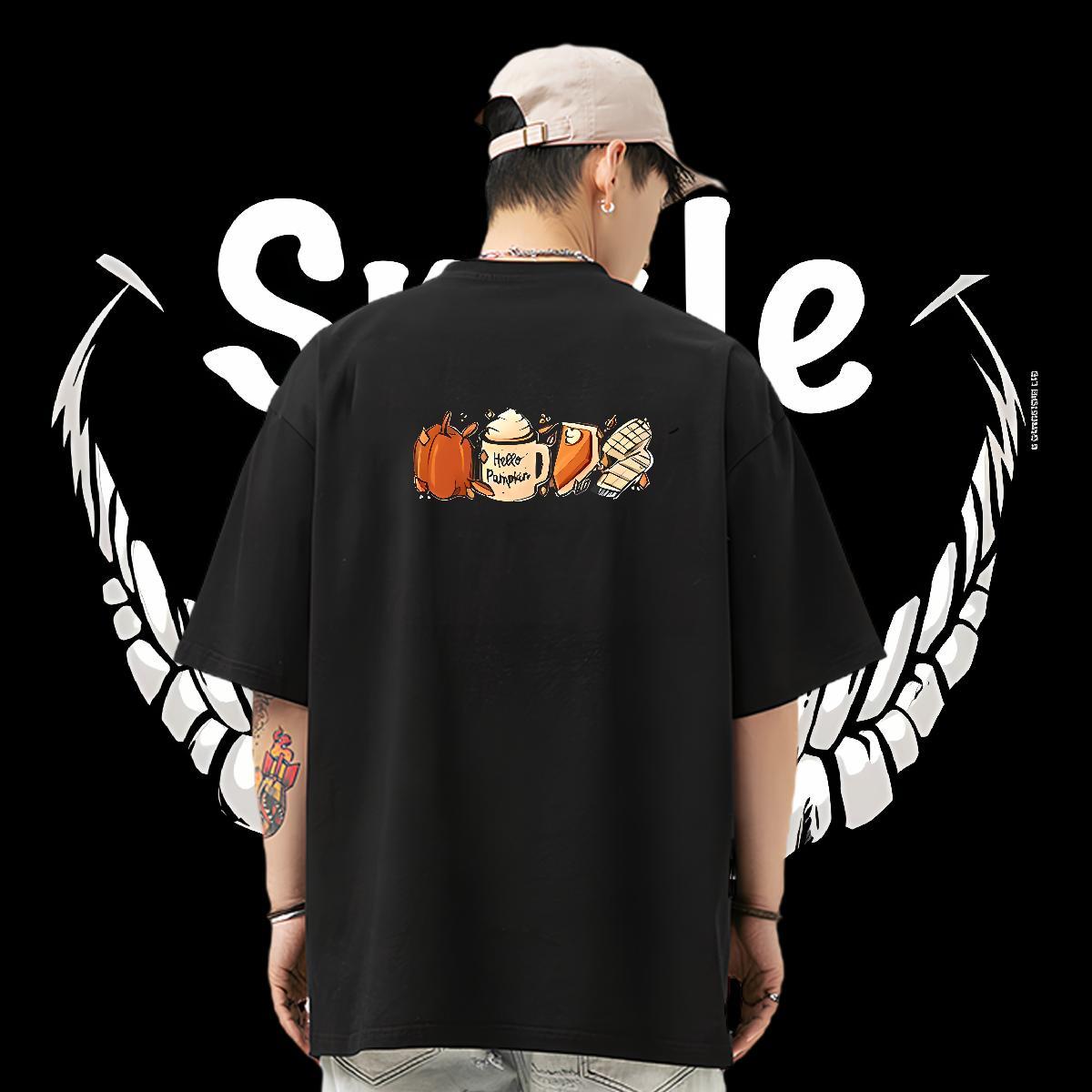 Casual New Mens T Shirts 230g Pure Cotton food Street Tees Breathable Short Sleeve Unisex Men Tops Tees Cartoon Printing L-4XL
