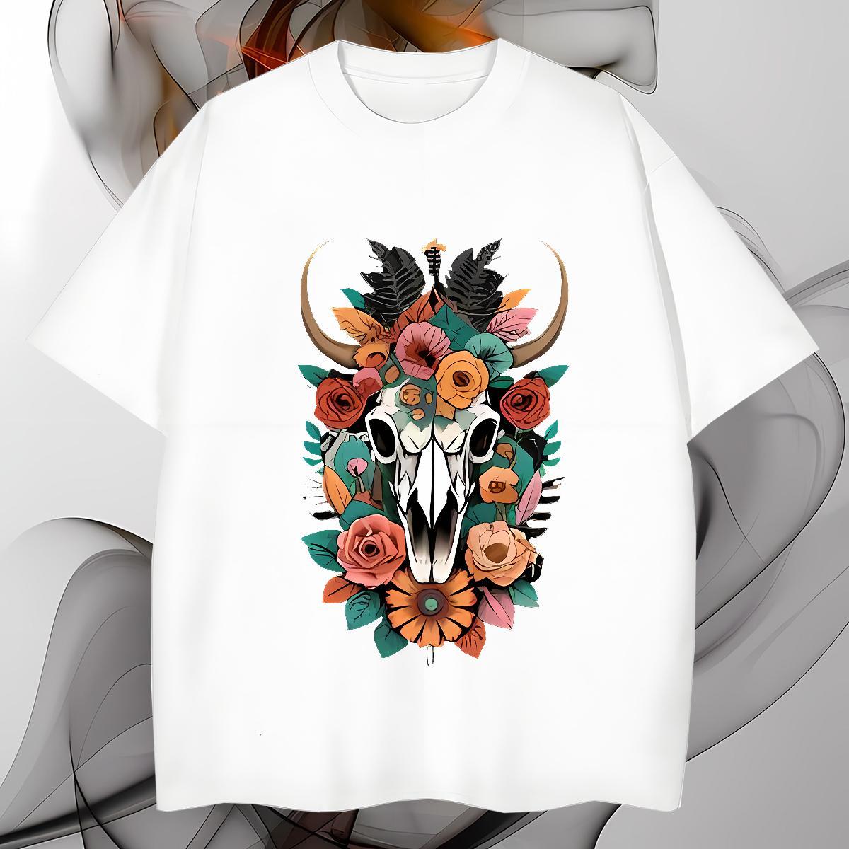 Mens T Shirts 100% Cotton 230g flower Street Wear Breathable Soft Plus Size Cartoon Men Tops Tees Fashion Classic Clothes