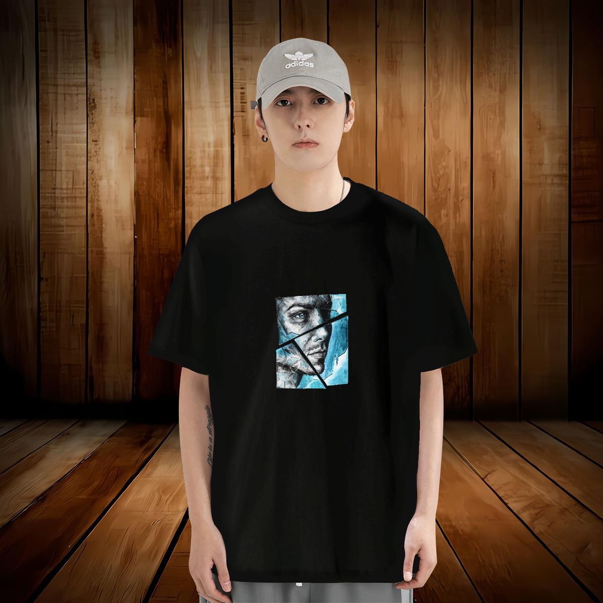 T shirt 100% Cotton 230g portrait High Street Hip Hop Breathable Short Sleeve Oversized 4XL Men Tops Tees Fashion Comfortable Tops Shirt