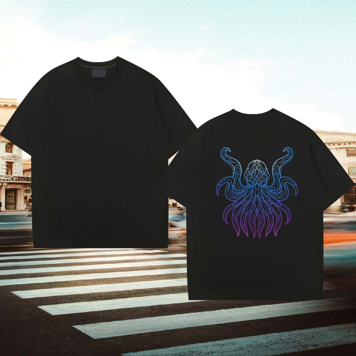 Casual New T shirt 230g 100% Cotton octopus Street Casual Clothes O Neck Short Sleeves Soft Men Tshirts Plus Size Cartoon