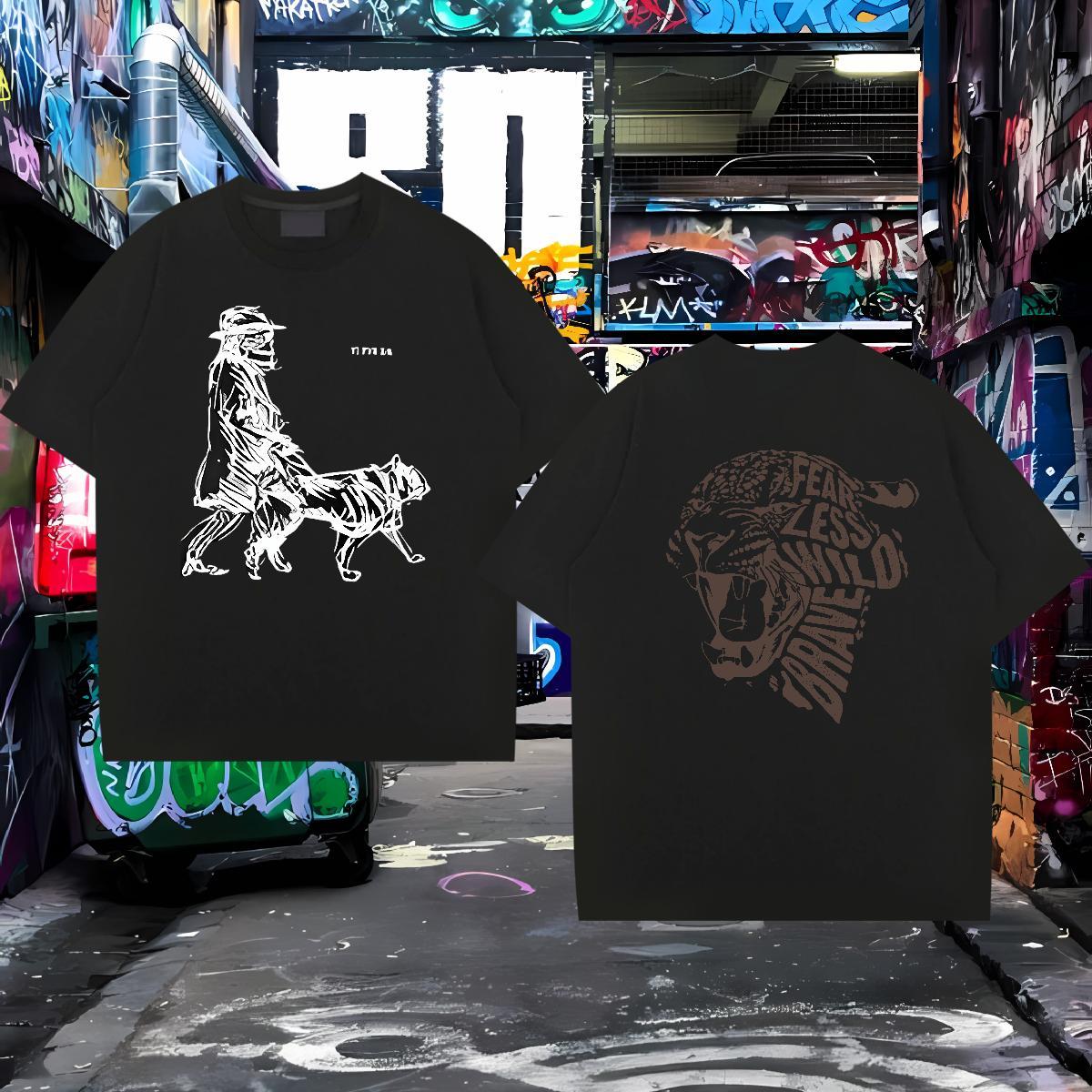 2024 T-Shirts for Men 100% Cotton 230g leopard,line Sport Clothings O-Neck Short Sleeve High Quality Men Clothes T-Shirt Customized