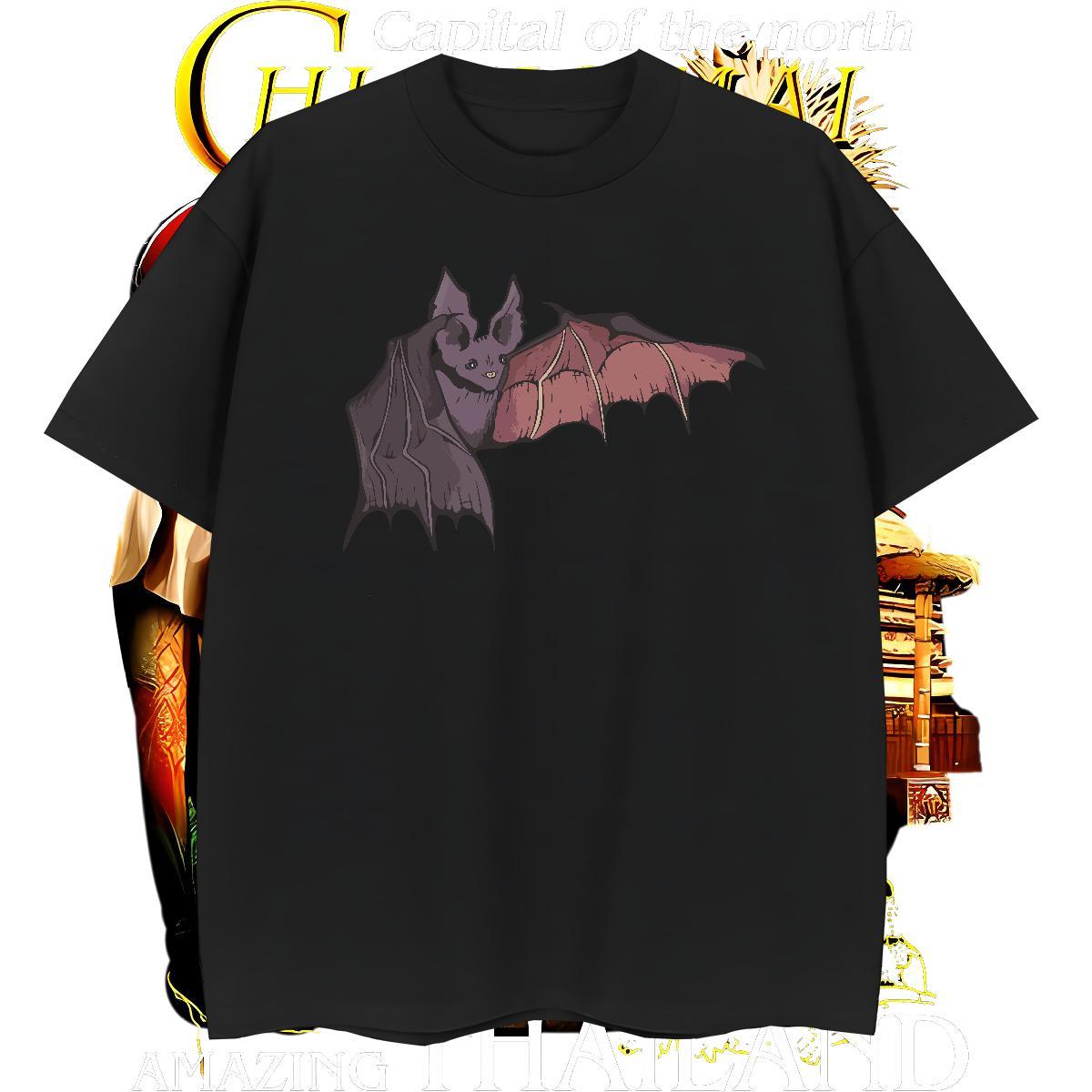 Loose Fit Men Tees 230g Cotton bat T Shirt For Man Spring Summer Short Sleeve Soft Anime Print New Arrival Tops Shirt