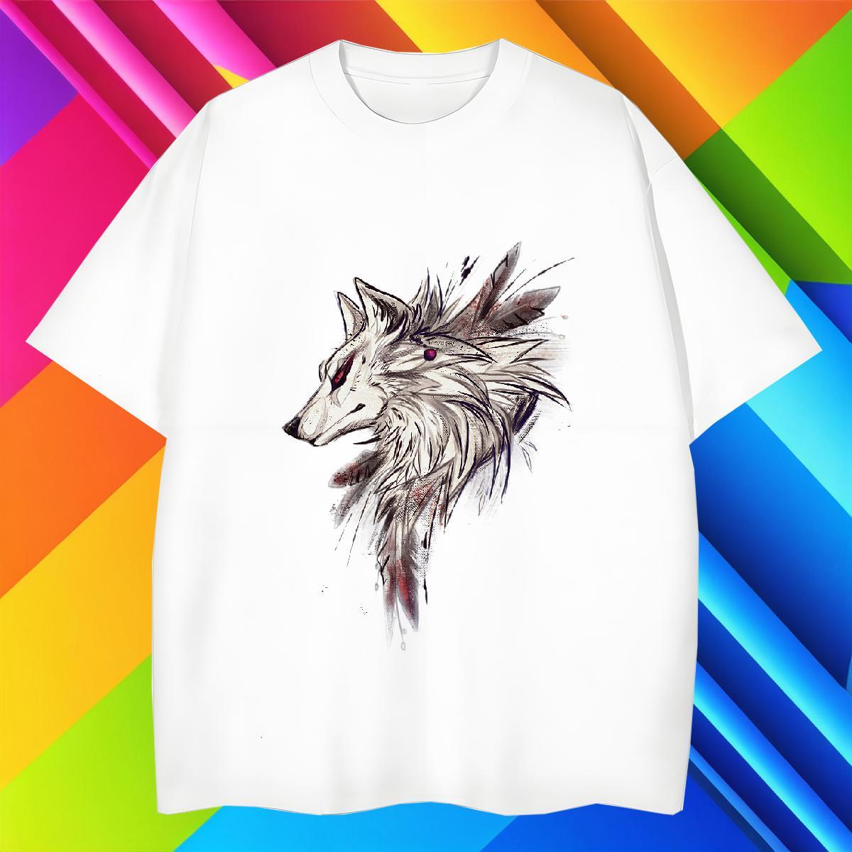 T-Shirts 230g 100% Cotton wolf Beach Breathable Short Sleeve Customized Couples T Shirts 2024 Brand Tshirts