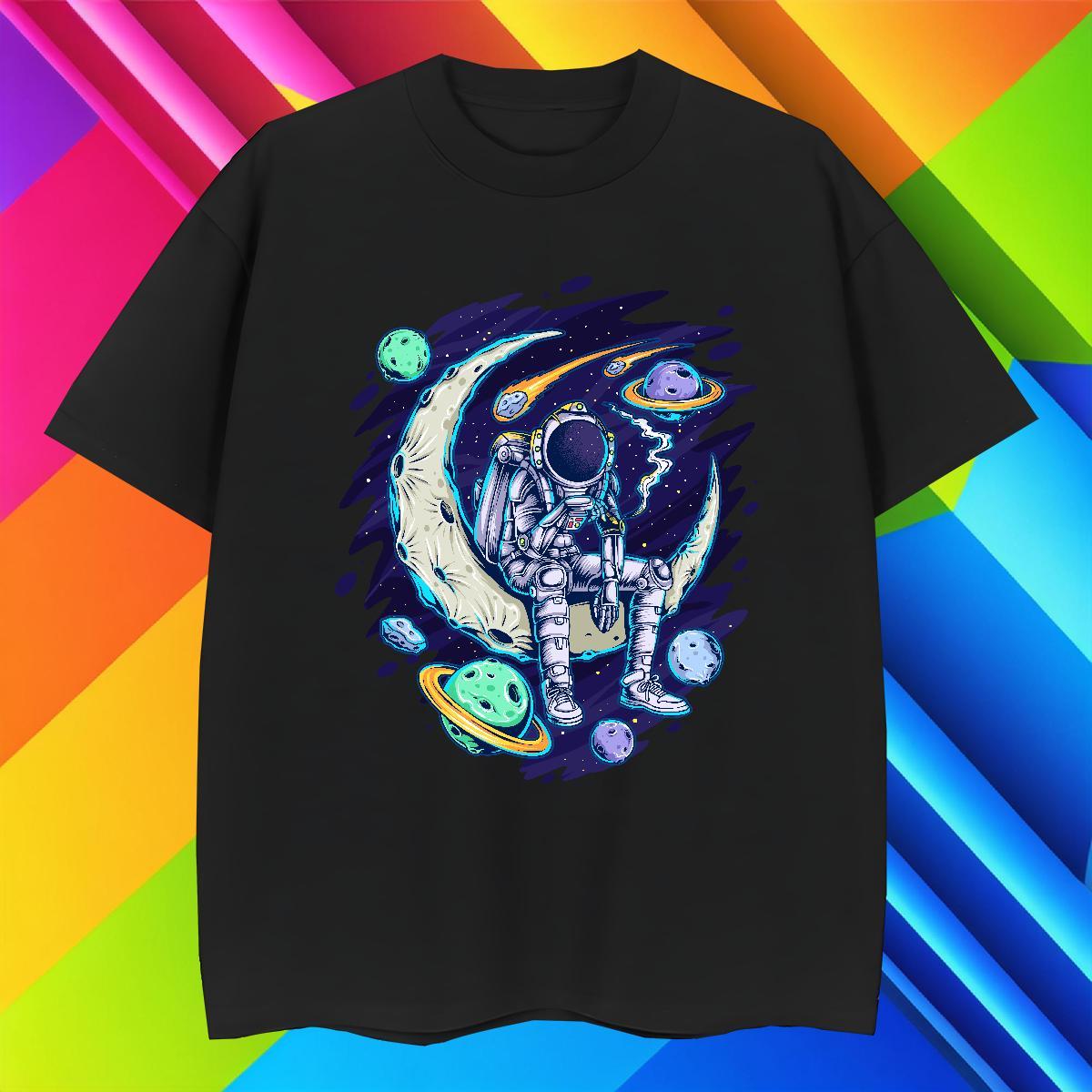 T Shirt For Man 230g Pure Cotton universe Beach O-Neck Short Sleeve Cartoon Printing L-4XL Mens Tshirts Designer Fashion Unisex Clothes