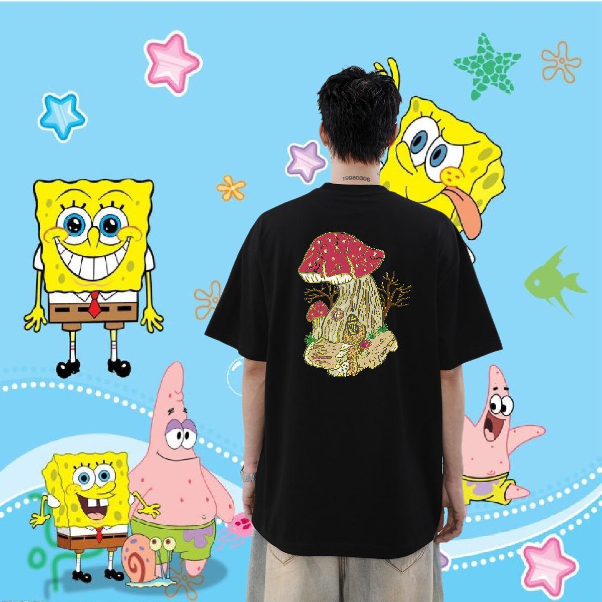 2024 DIY T Shirts Men 230g 100% Cotton mushroom Beach Clothings Breathable Crew Neck Comfortable Couples T Shirts Custom Cartoon
