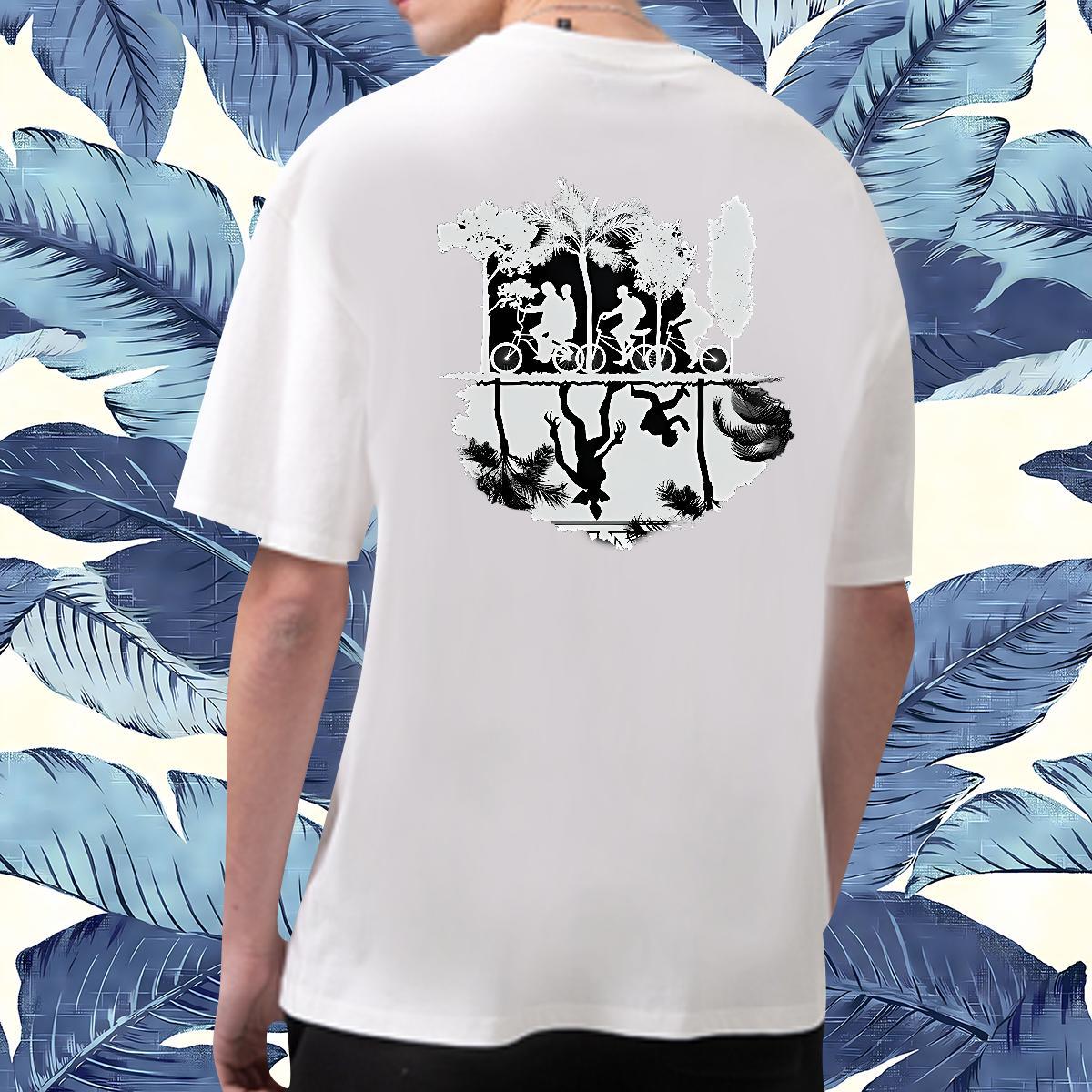 Free Shipping T Shirts Men 230g Pure Cotton tree Sports Casual Clothes Crew Neck Breathable Designer Mens Tshirts White Plus Size