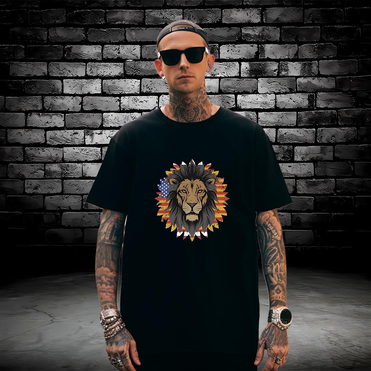 T-Shirts for Men 230g Cotton lion Casual Daily Wear Short Sleeve Soft Floral Print Men Tees Fashion Casual TOP Quality Tshirts