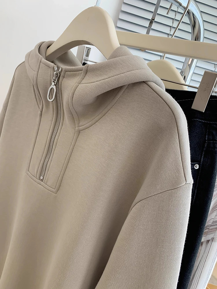 Fashion Half Zip Hoodie Harajuku Retro Oversize Sweatshirt Casual Versatile Pullover Tops Autumn Winter Korean Loose Hoodie 240806