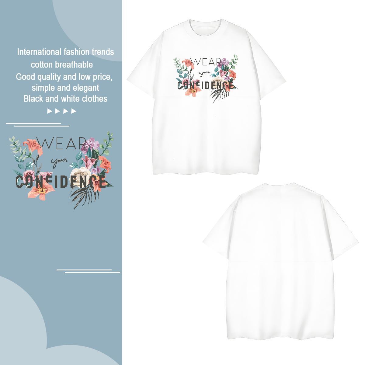 Men T Shirts 230g Pure Cotton flower Casual Breathable Short Sleeve Oversized Mens Tshirts Fashion Casual Classic Tops Shirt