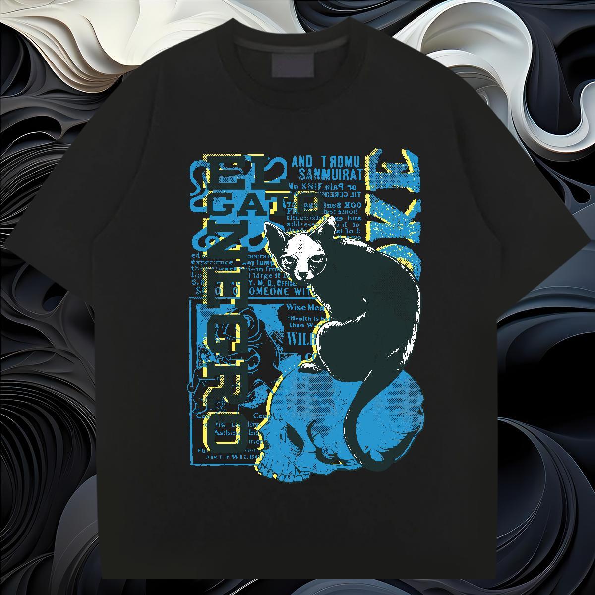 Mens T Shirts 230g Pure Cotton cat Hip Hop Street Breathable Short Sleeve Cartoon Printing L-4XL Mens Tshirts Fashion New Designer Tops