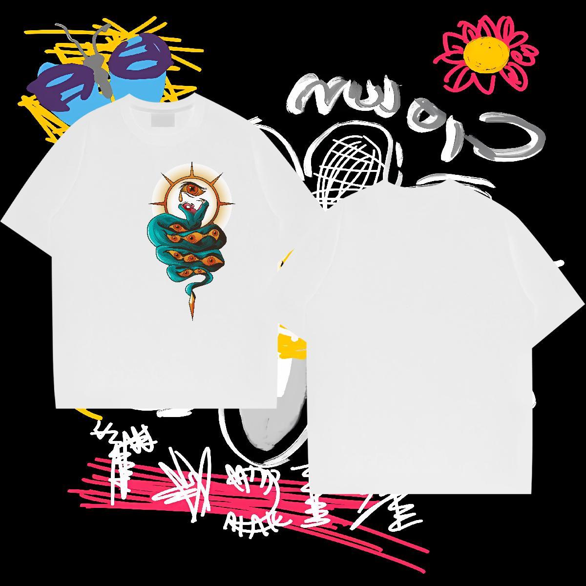 New Mens T Shirts 230g 100% Cotton snake High Street Hip Hop Tee Shirt Crew Neck Breathable High Quality Men Tees Custom Anime