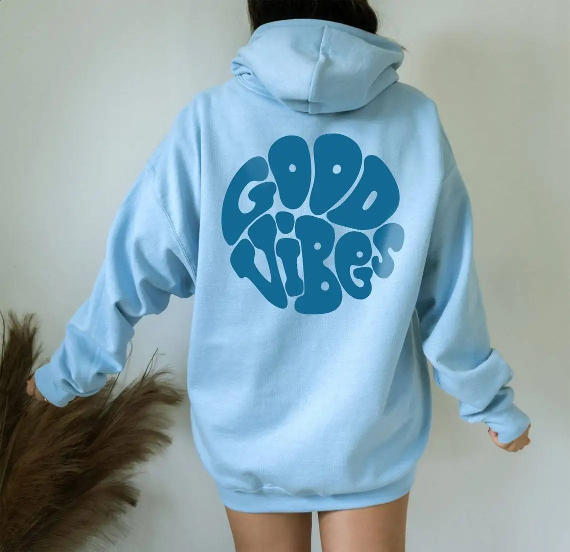 Women GOOD VIBES ONLY Letter Printed Zip Up Hoodie Harajuku Streetwear Long Sleeve Loose Sweatshirt Jacket Hip Hop Y2k Clothes 240806