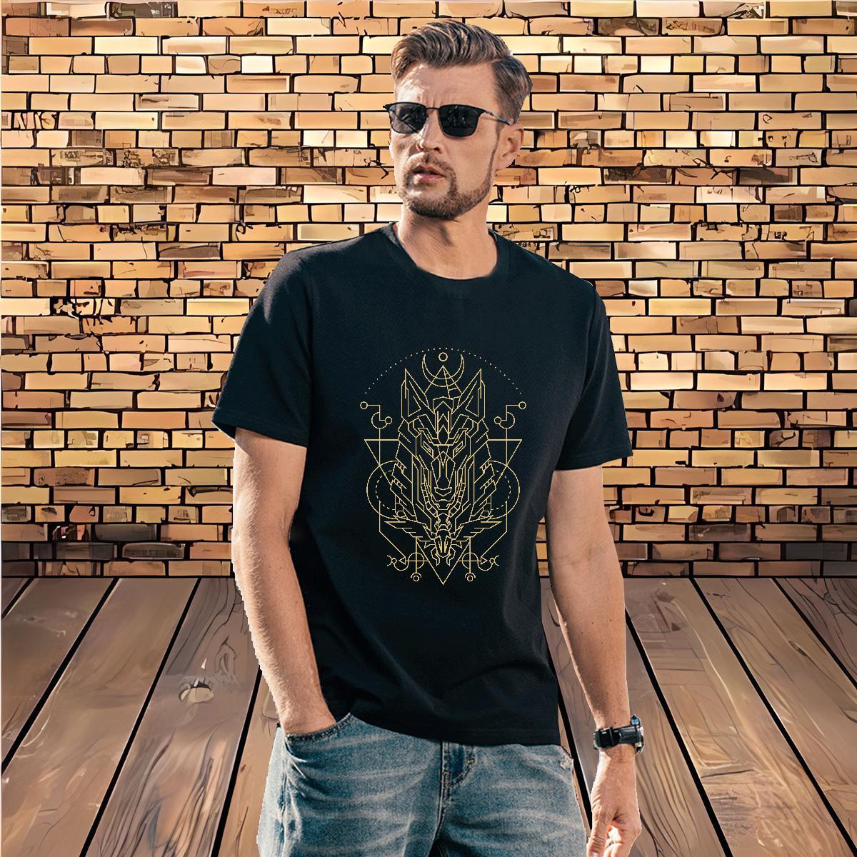 Men T Shirts 230g 100% Cotton Geometric line Summer Casual Short Sleeve O-Neck Skull Men Tees Fashion Loose Polos