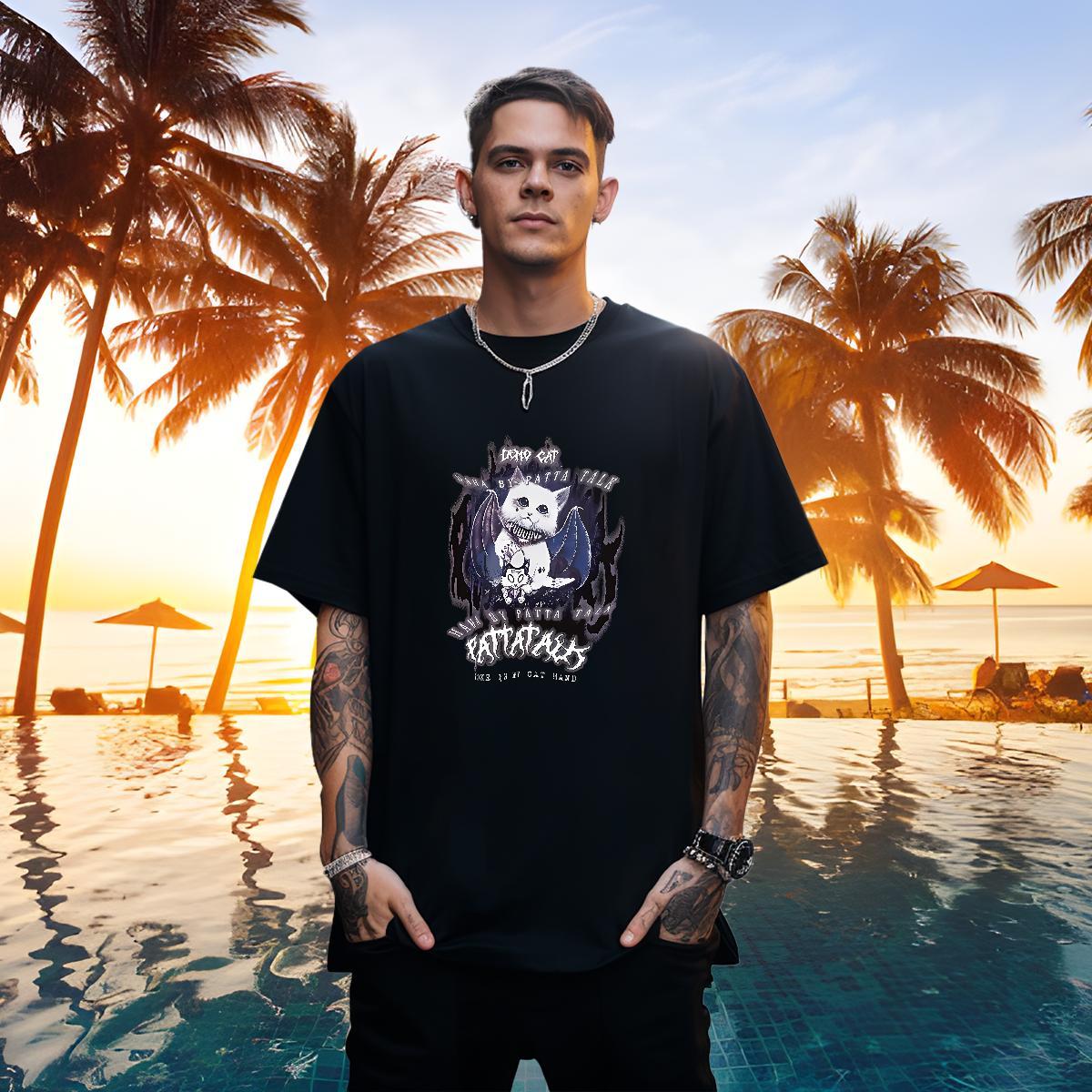 Cool Mens Tshirts 230g Pure Cotton cat T Shirts Men Sport Breathable Crew Neck DIY Logo Oversized Fashion Design Polos