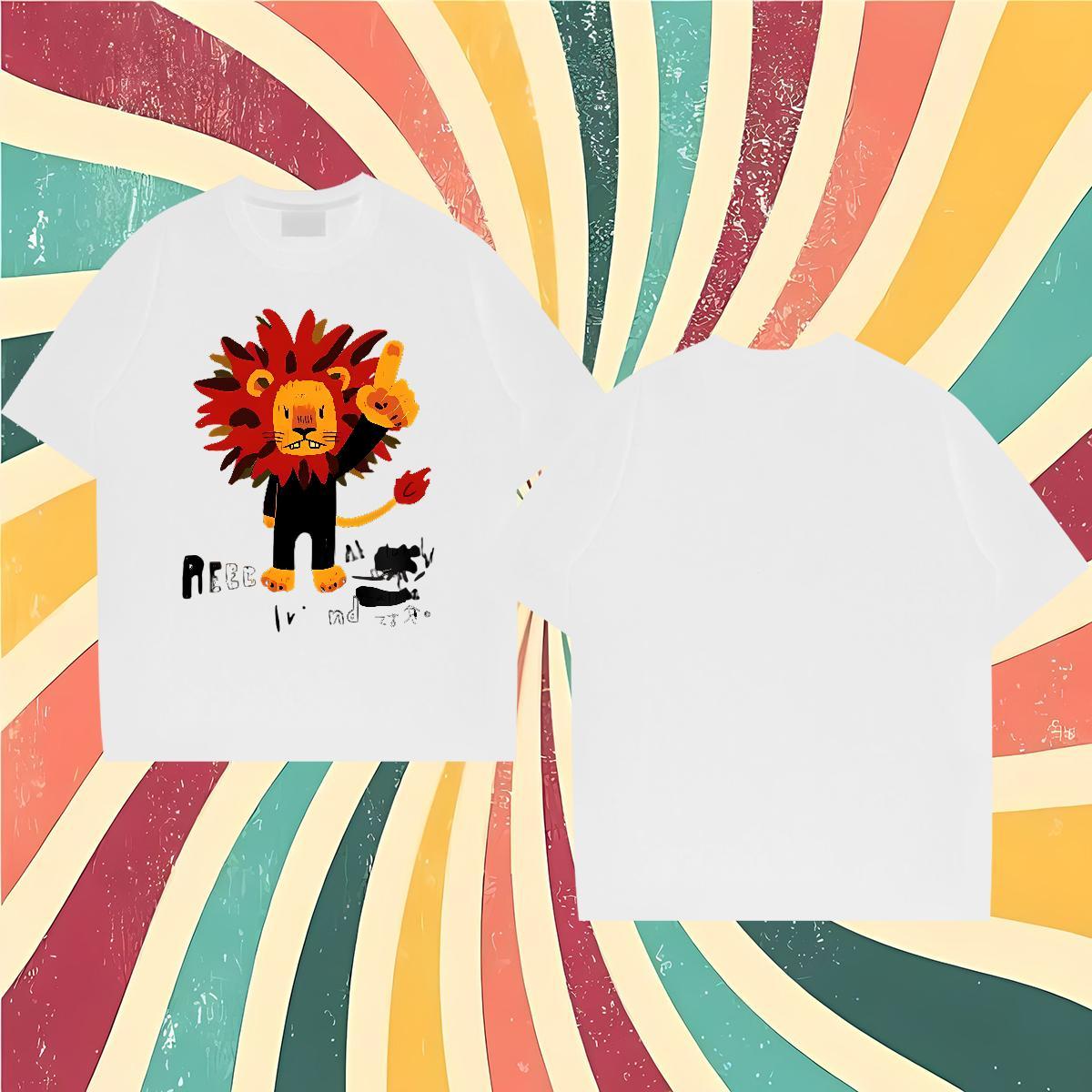 Casual New T-Shirts for Men 230g Cotton lion Hip Hop Street Tops O Neck Short Sleeves Comfortable Men Tees DIY Printed