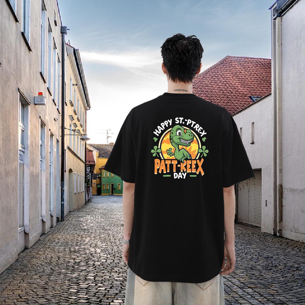 New Mens T Shirts 230g Pure Cotton dinosaur Home Outdoor Clothes Breathable Short Sleeve Free Shipping Men Clothes T-Shirt Oversized