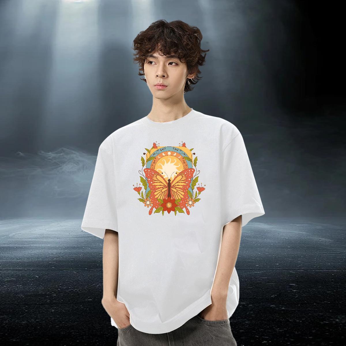 Designer Men Tees 230g Pure Cotton Hip Hop Street Butterfly Custom Printed O Neck Short Sleeves DIY T Shirt For Man Polos