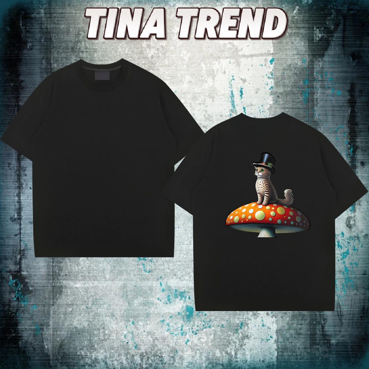 2024 Summer T shirt 230g 100% Cotton cat Street Wear Round Neck Short Sleeve Loose Fit Men Clothes T-Shirt Plus Size Cartoon