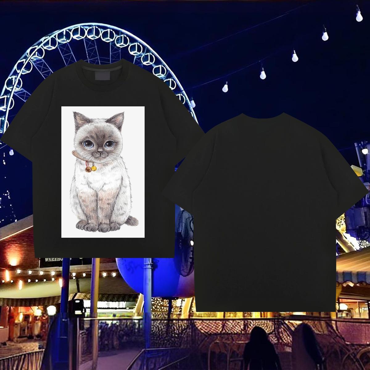 Customized Man T Shirts 230g Pure Cotton cat Outdoor Clothes Breathable Crew Neck Brand Mens Tshirts Oversized 4XL