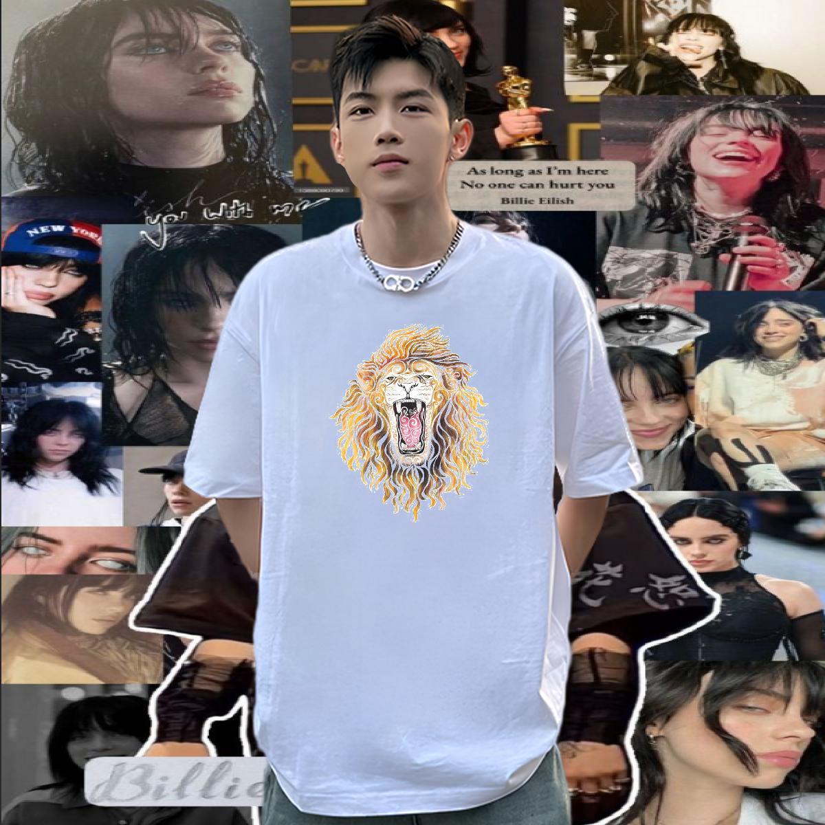2024 Mens T Shirts 100% Cotton 230g lion Street Wear Clothings Breathable Crew Neck Cool Tshirts DIY Logo Oversized