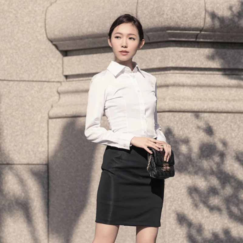 Womens White Shirt Spring Autumn Korean Fashion Student Shirt Professional Women Clothing Long Sleeve Shirts and Blouses 240806
