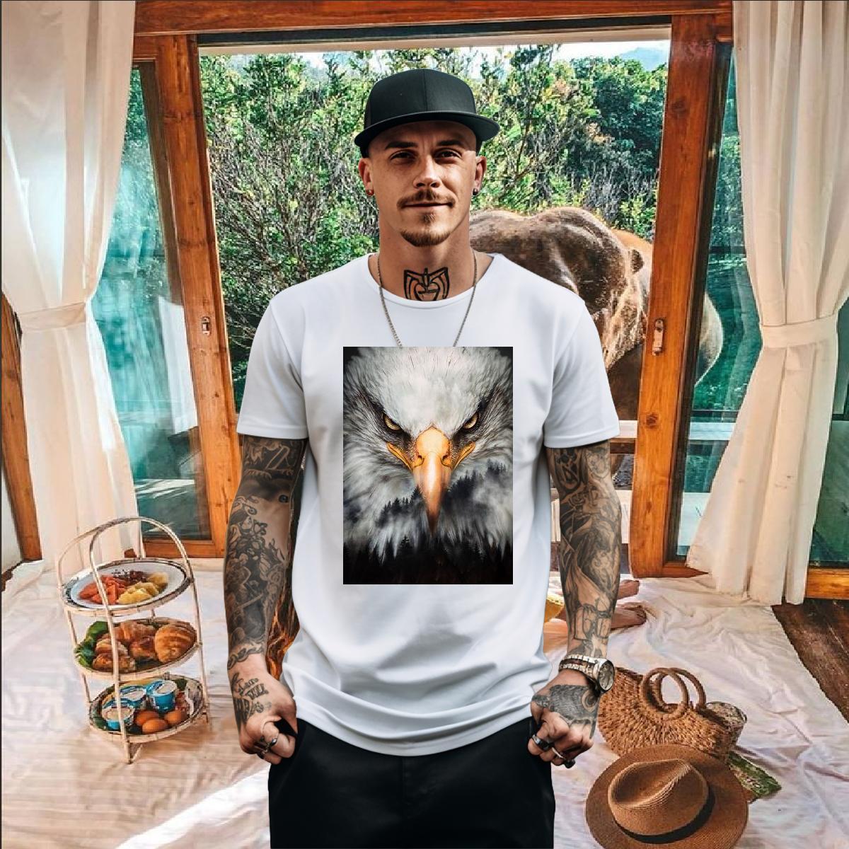 2024 New T-Shirts for Men 100% Cotton 230g eagle Sports Casual Tees Shirts O Neck Short Sleeves Comfortable Men Tees Cartoon Print