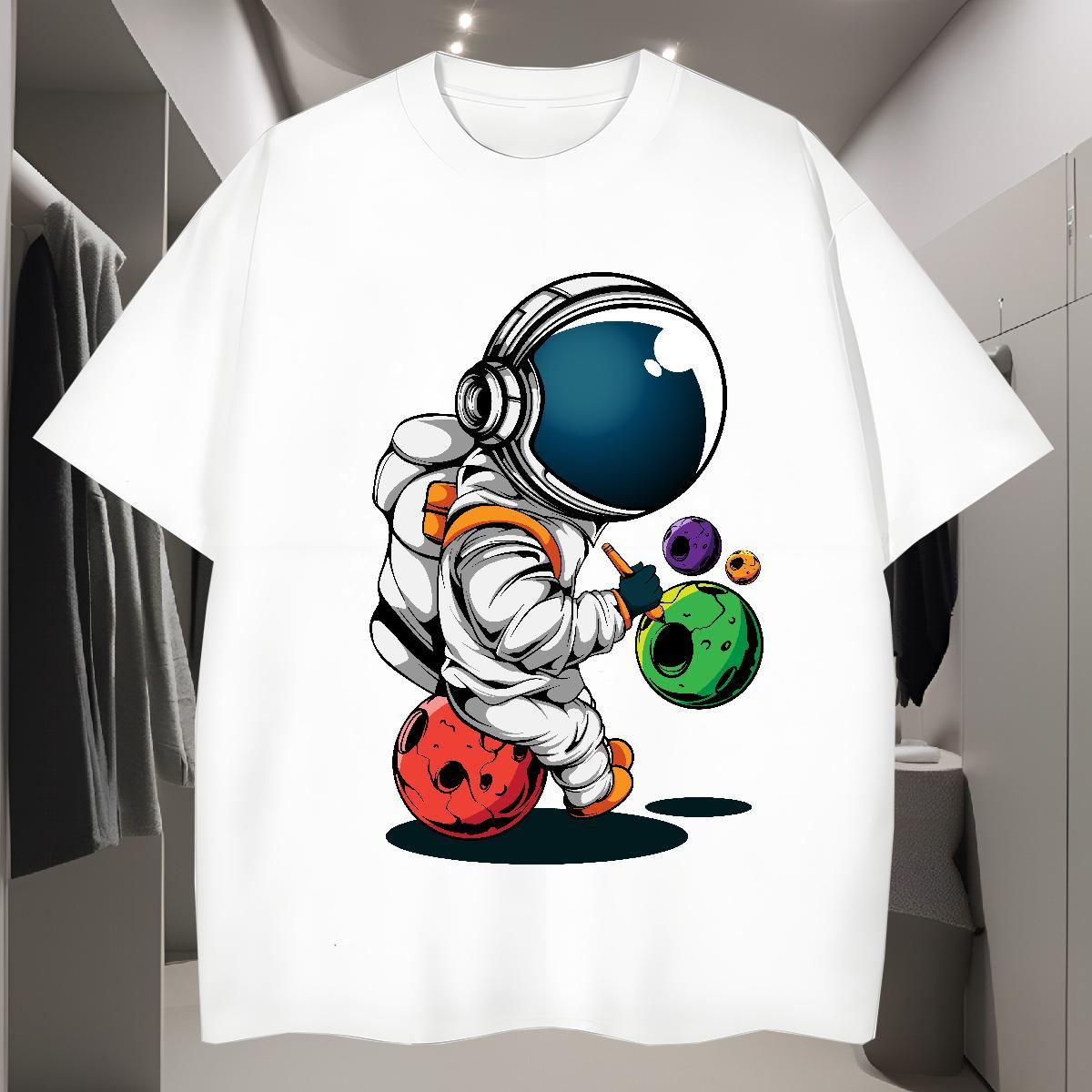 T Shirt For Man 100% Cotton 230g universe Casual Daily Wear Short Sleeve Soft Cartoon Print Men Tees DIY Unisex Clothings