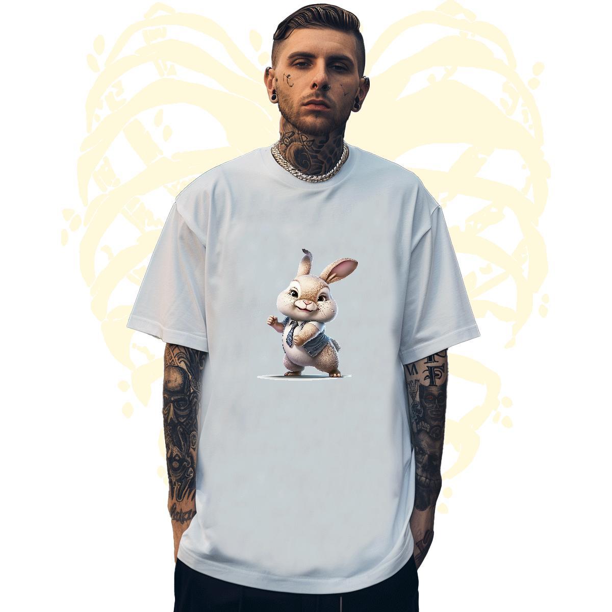 Soft Men Tshirts 230g Pure Cotton rabbit Man T Shirts High Street Hip Hop Breathable Crew Neck Skull 2024 Polos