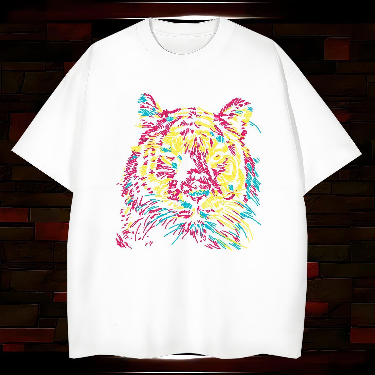 Designer Fashion 230g Pure Cotton T-Shirts for Men tiger Casual Men Tops Tees Polos Breathable Short Sleeve TOP Quality Oversized 4XL