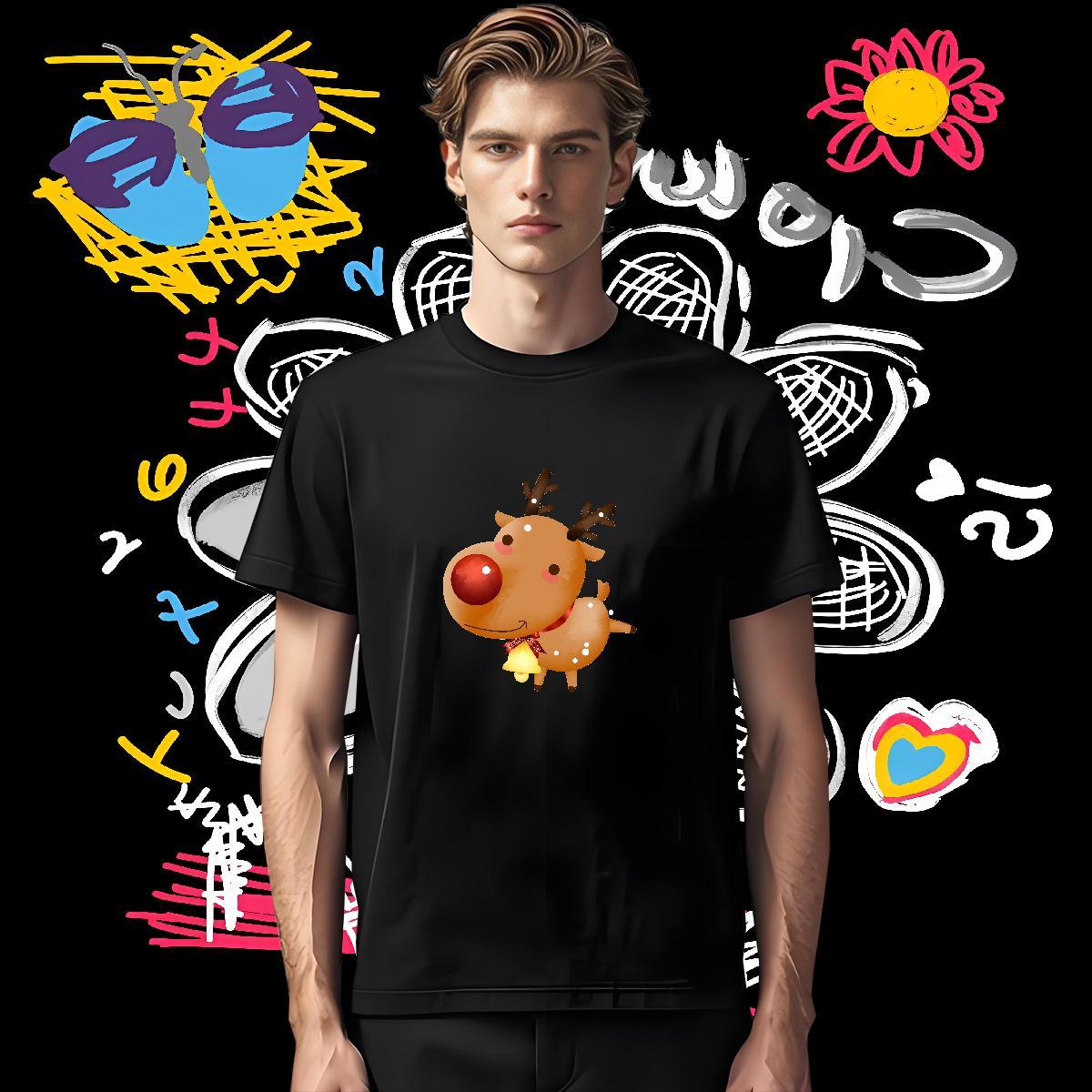 2024 DIY Man T Shirts 230g Pure Cotton Christmas Street Wear Tshirts Breathable Short Sleeve Popular Couples T Shirts Custom Cartoon