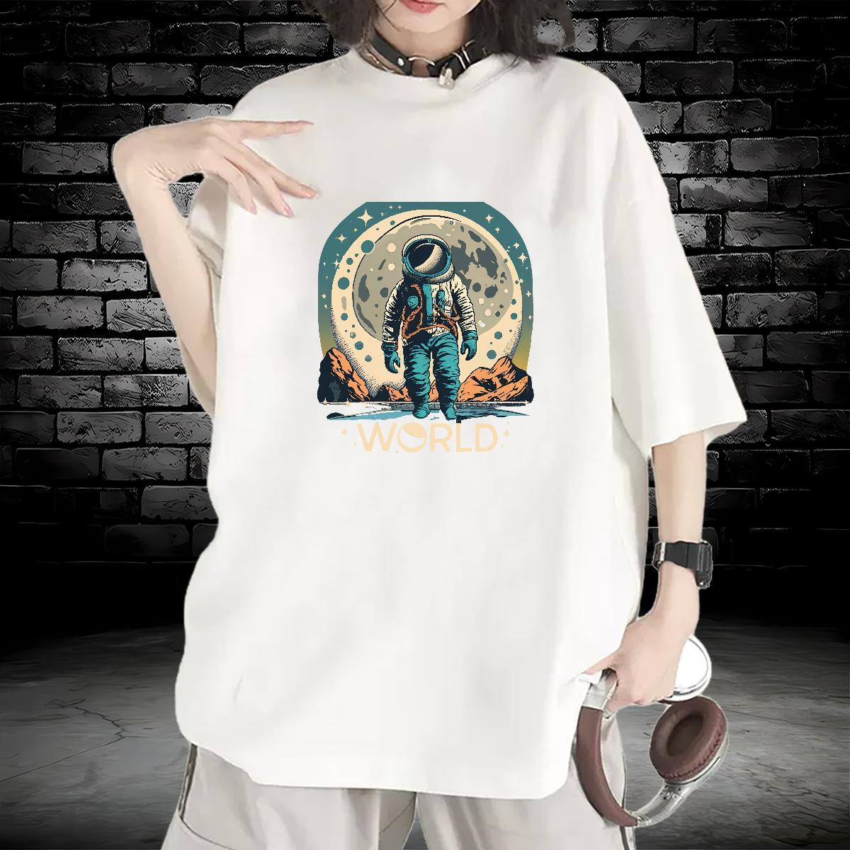Lady T Shirt For Woman Breathable Crew Neck Unisex Tshirts Custom Cartoon spaceman Casual Daily Wear 230g Cotton TOP Quality Tees