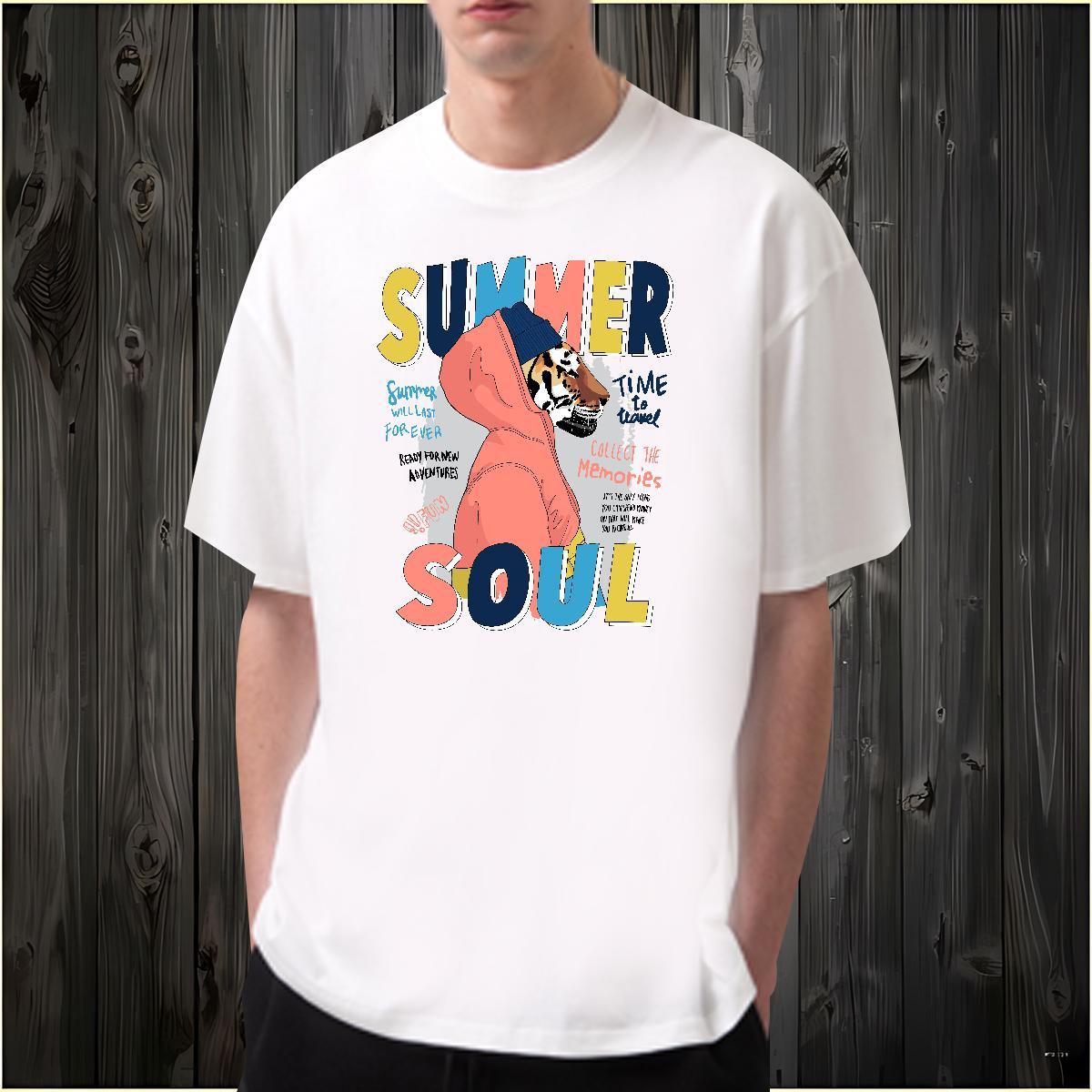 Men T Shirts 230g Pure Cotton tiger Hip Hop Breathable Short Sleeve Custom Printed Mens Tshirts 2024 Loose Fit Clothes