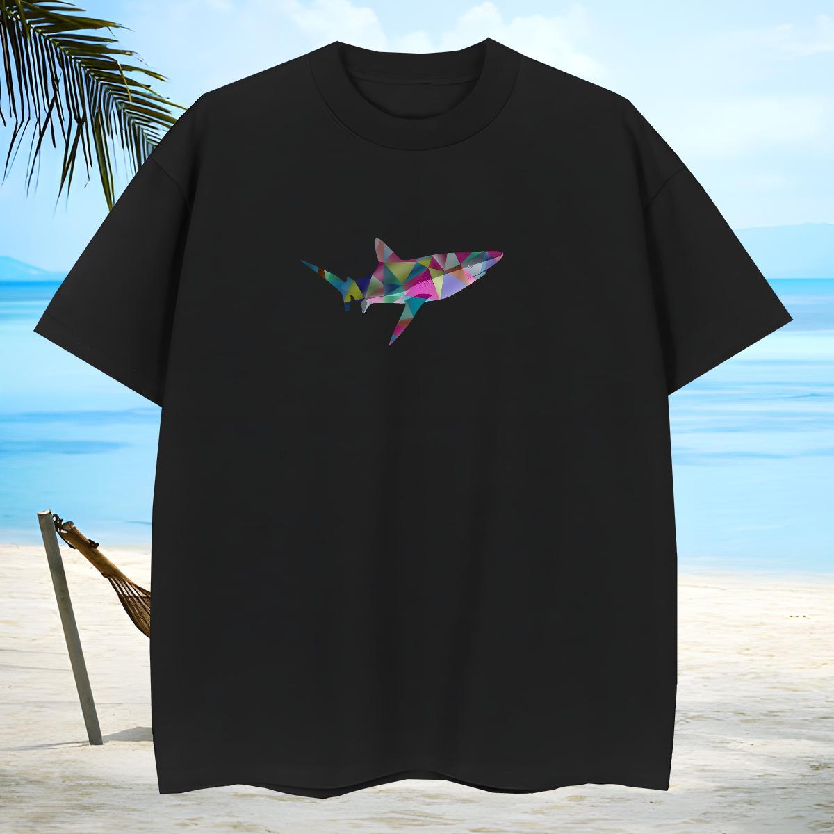 Cool Men Tops Tees 230g 100% Cotton fish T-Shirts Hip Hop Street Short Sleeve Soft Floral Print Fashion New Wear