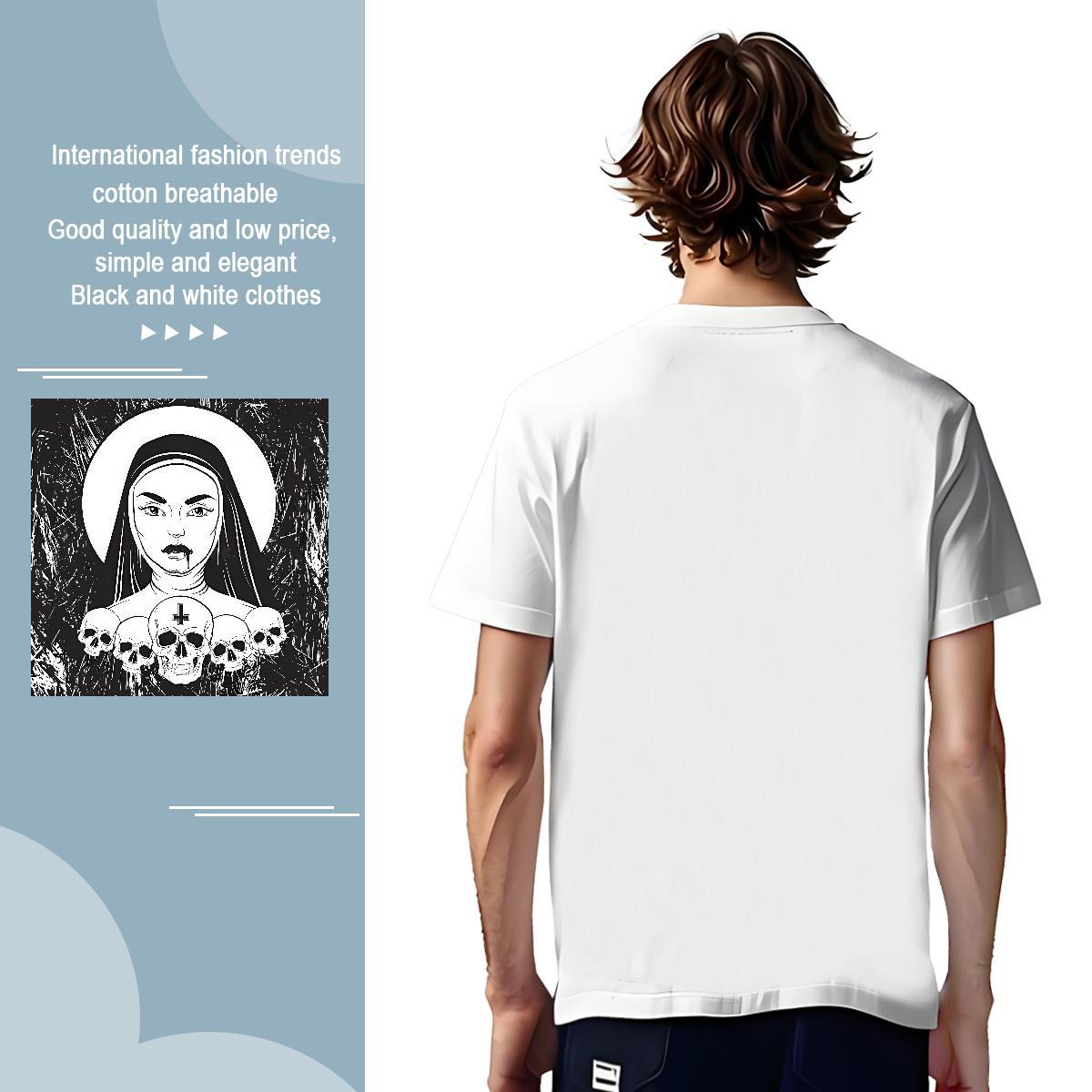 T-Shirts for Men 230g Cotton skull Beach Breathable Short Sleeve Anime Tshirts 2024 DIY Loose Fit Clothes