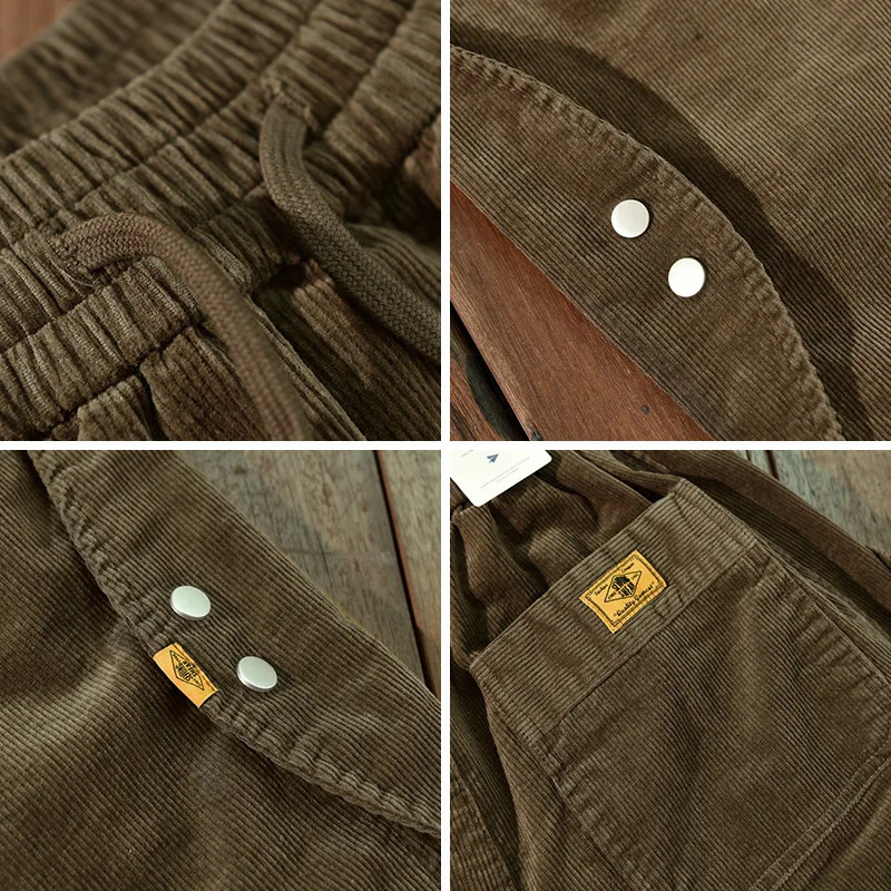 Autumn and Winter Cotton Cargo Corduroy Mens Pants Comfortable Soft Retro Street Safari Style Trousers AZ643 240806