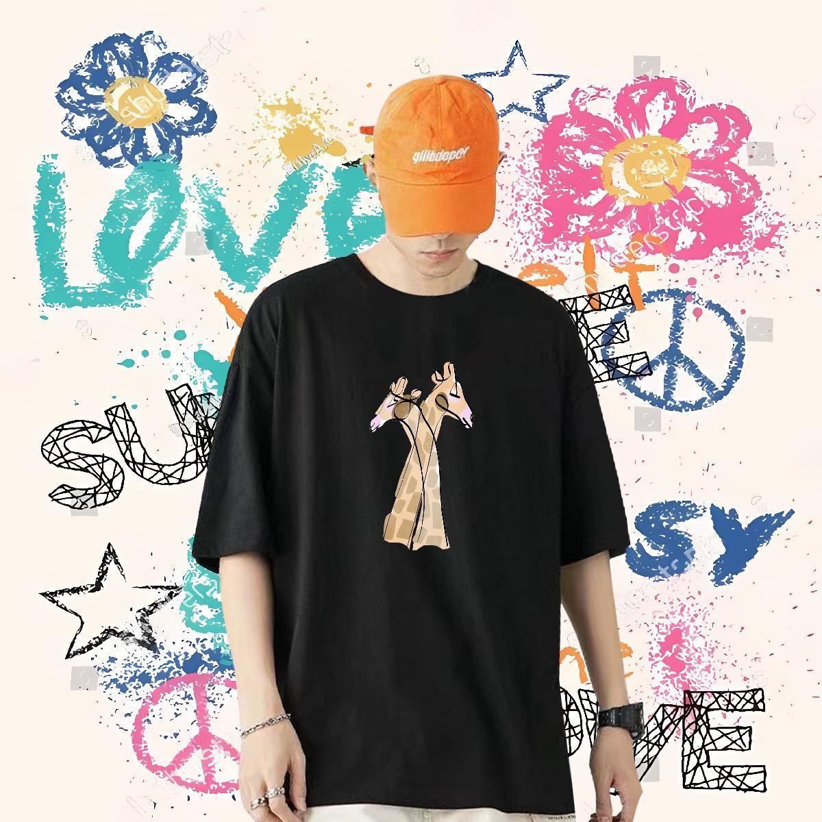 Custom T-Shirts for Men 230g 100% Cotton Deer Street wear Hip Hop Tshirts Breathable Short Sleeve Comfortable Men Clothes T-Shirt Plus Size Custom