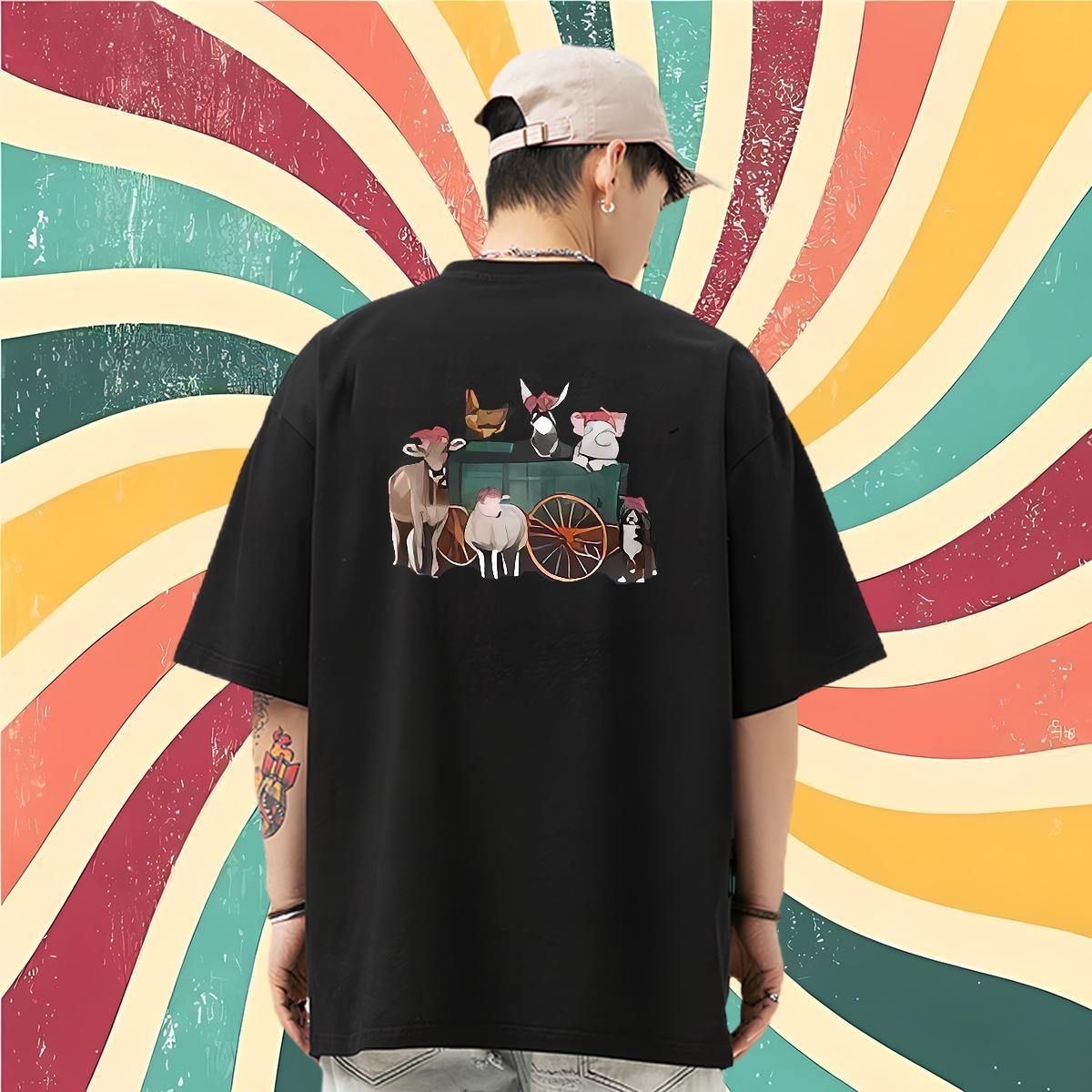 Fashion New T shirt 230g 100% Cotton horse Daily Wear Tops Breathable Short Sleeve Free Shipping Tshirt for Man Woman Plus Size Cartoon