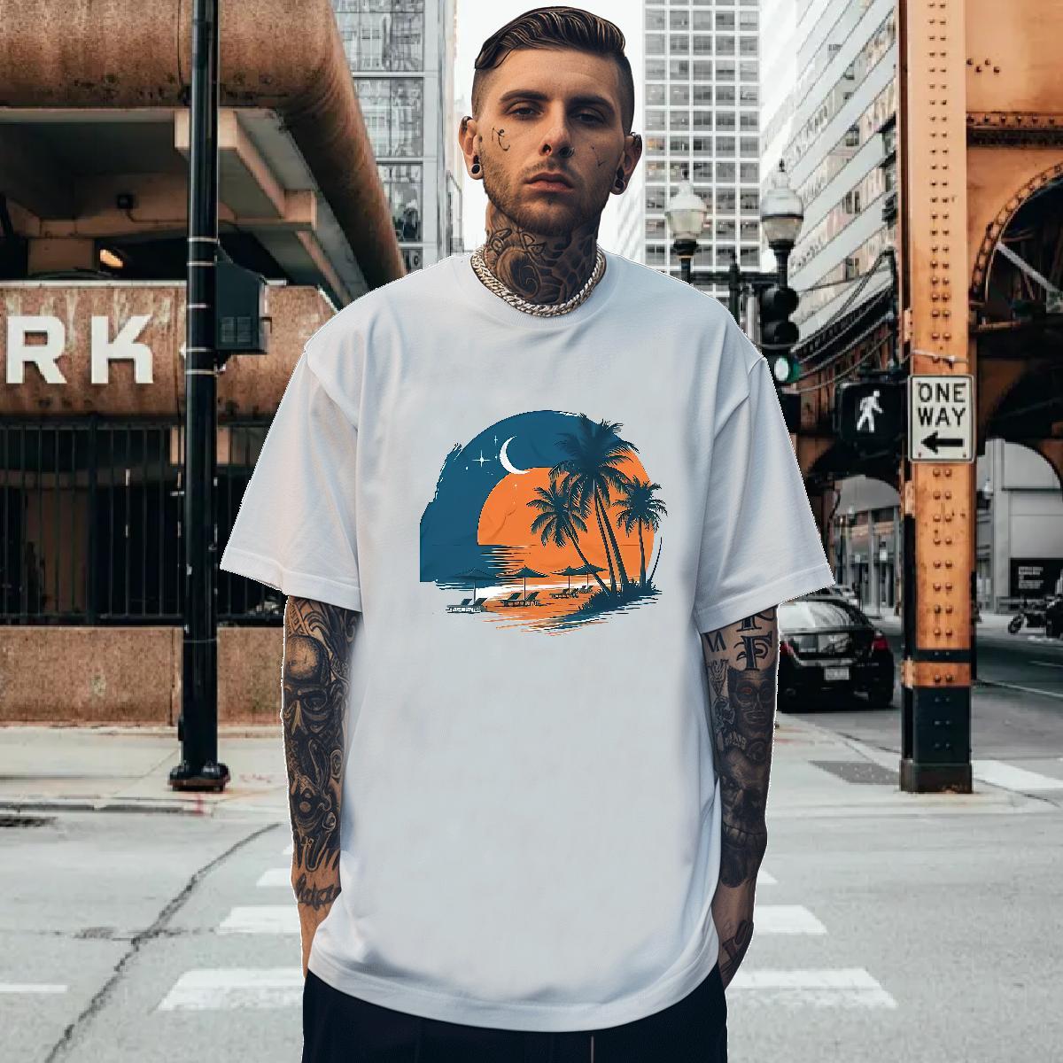 T shirt 100% Cotton 230g beach Beach O-Neck Short Sleeve Plus Size Custom Tshirt for Man Woman 2024 Free Shipping Tees Shirts