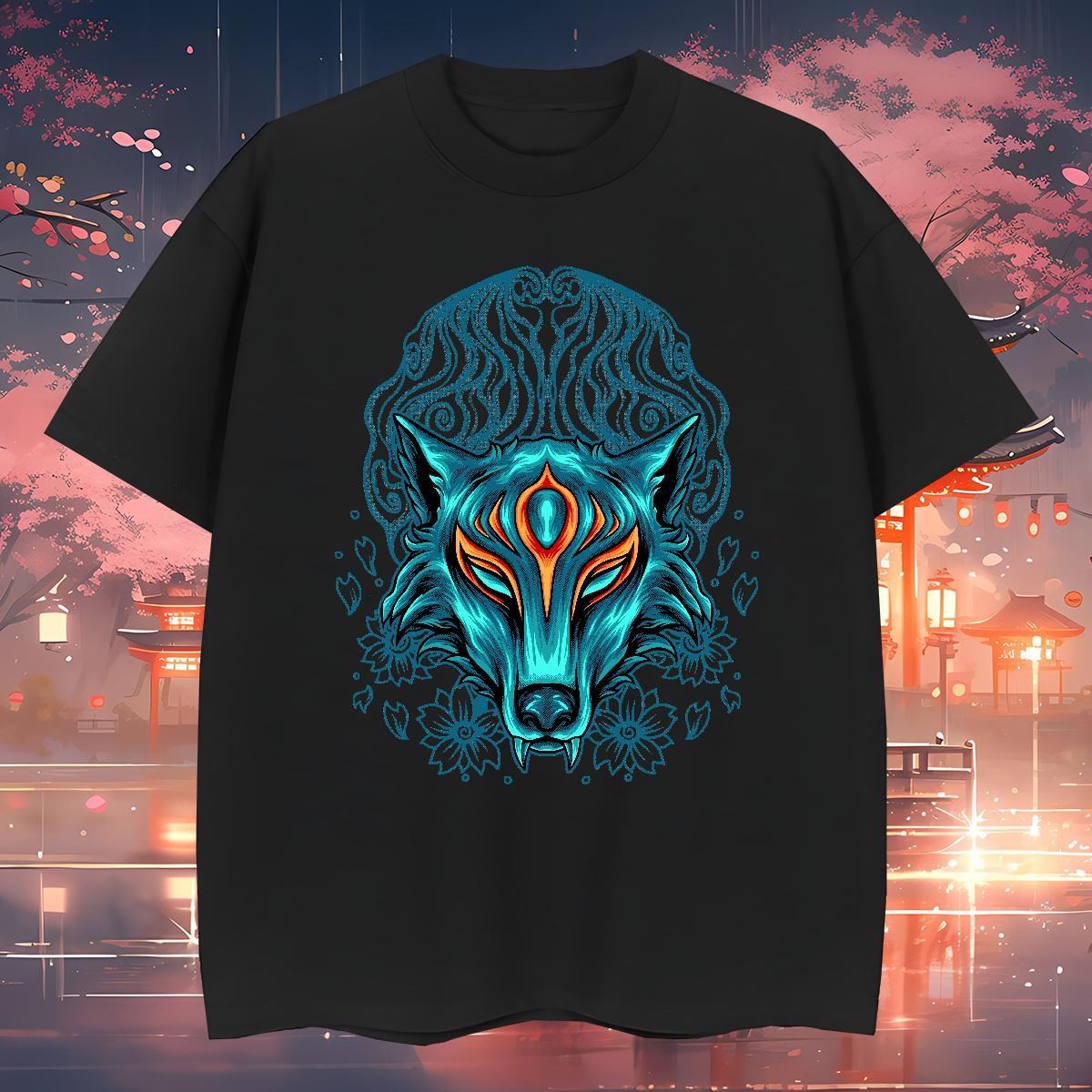 T-Shirts for Men 230g 100% Cotton wolf Street wear Hip Hop O Neck Short Sleeves Custom Cartoon Men Tshirts New Designer Cool Clothings