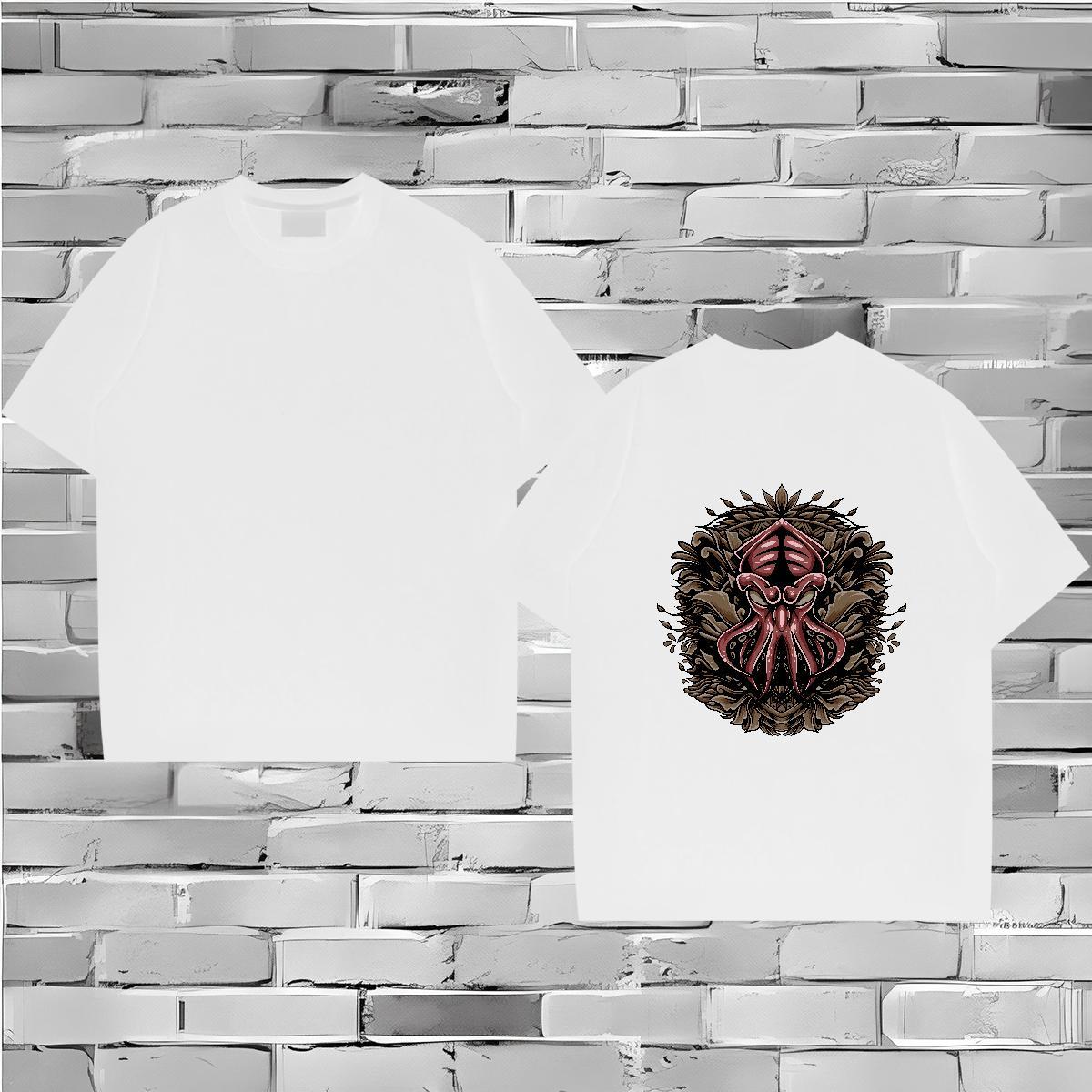 Customized T Shirts Men 230g 100% Cotton octopus Street wear Hip Hop Tops Crew Neck Breathable Soft Tshirts Graphic