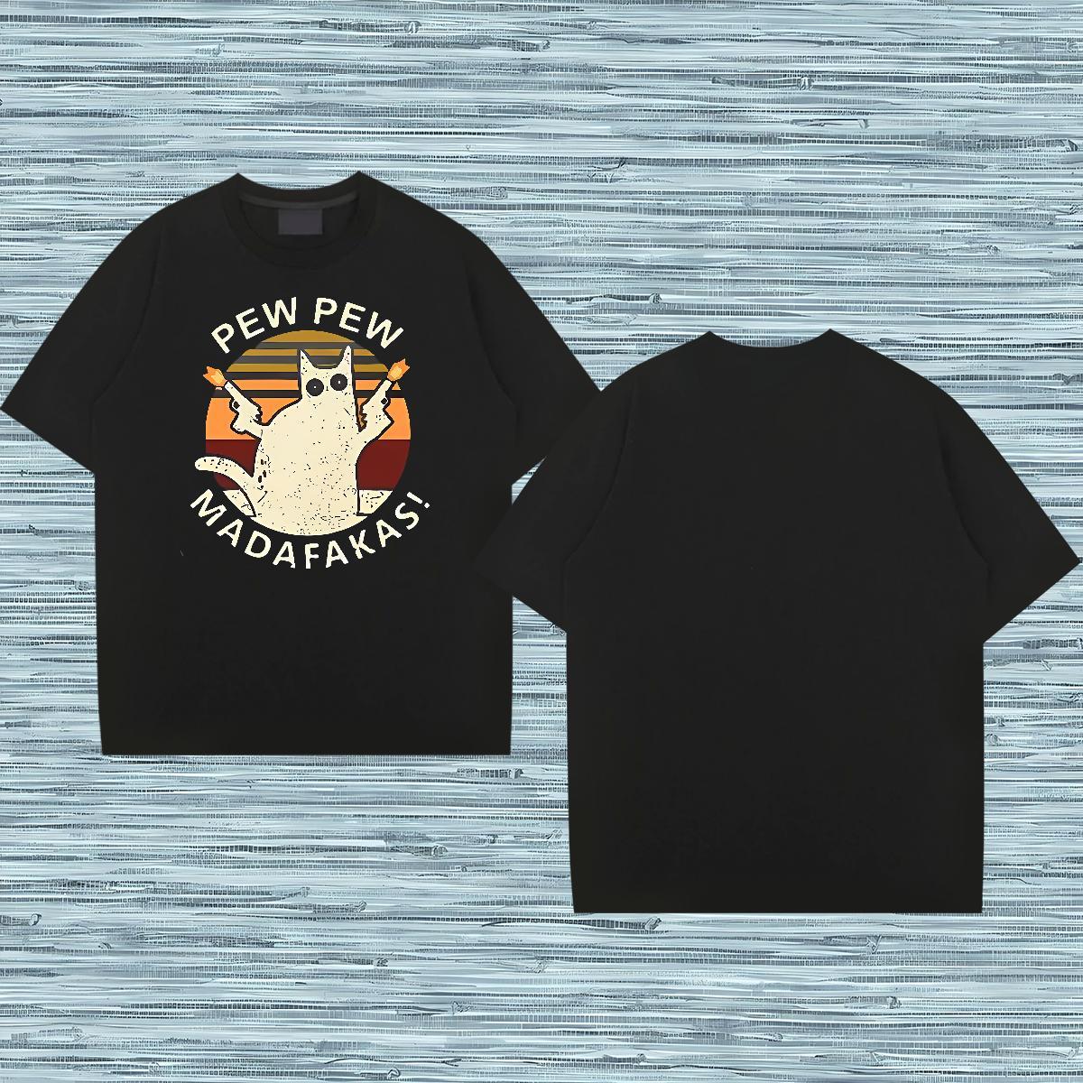 2024 New T-Shirts for Men 100% Cotton 230g cat Street Clothings Breathable High Quality Mens Tshirts Custom Print Plus Size