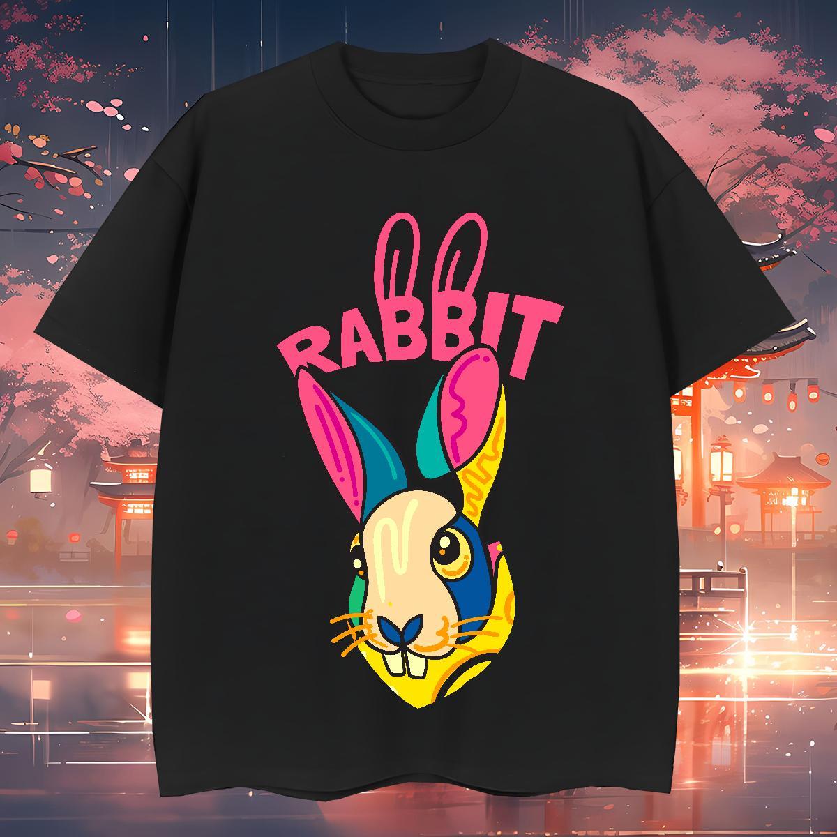 T-Shirts 230g 100% Cotton rabbit Outdoor Breathable Short Sleeve Custom Print Plus Size Men Tshirts Fashion Unisex Clothes