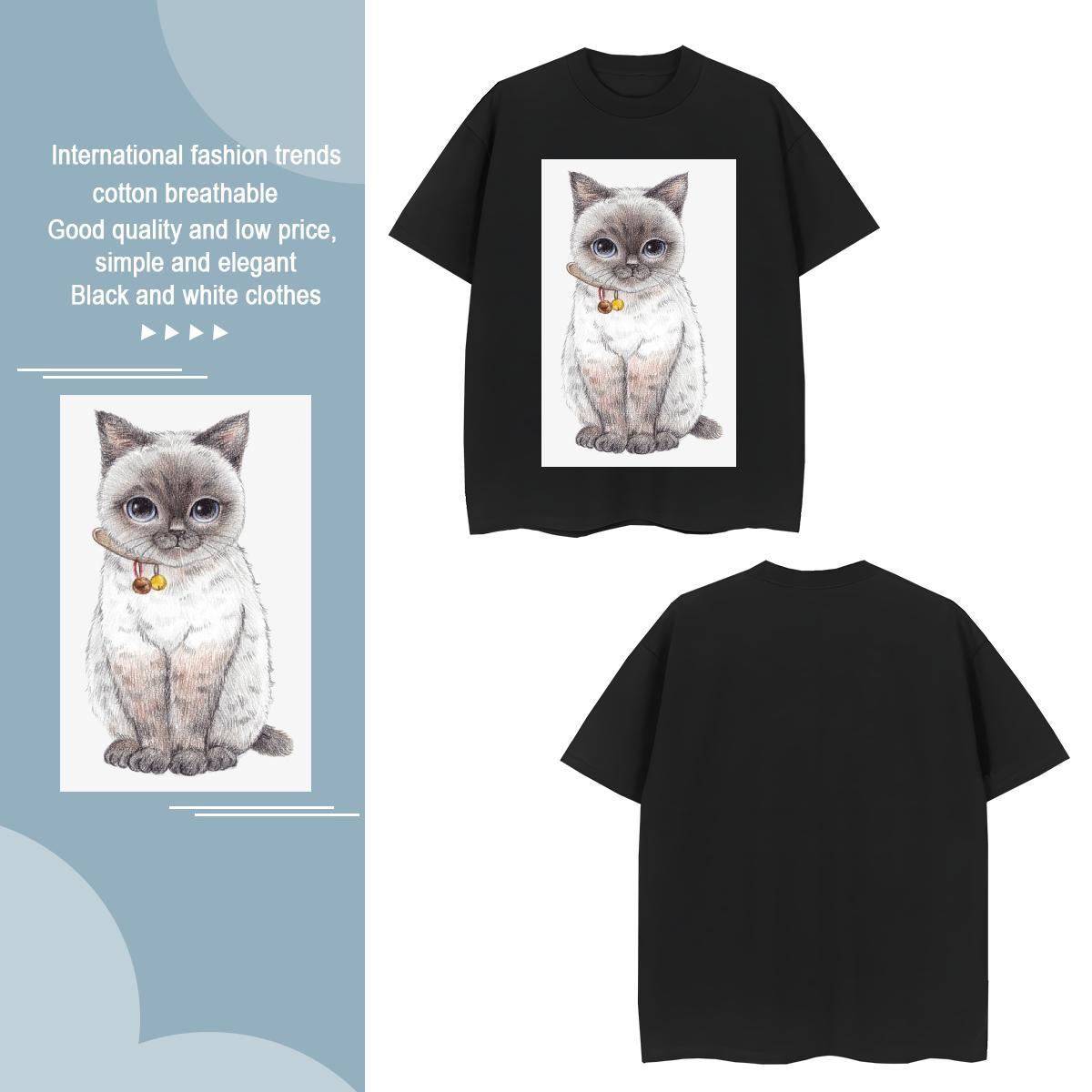T-Shirts for Men 100% Cotton 230g cat Summer Casual Breathable Short Sleeve Graphic Men Tshirts Casual New Cool Top Tees