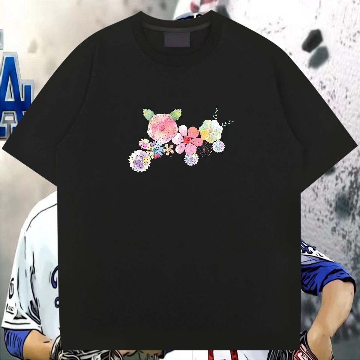 2024 Designer T Shirt For Man 100% Cotton 230g flower Home Outdoor Top Tees Breathable Short Sleeve Soft Men Clothes T-Shirt Black Oversized