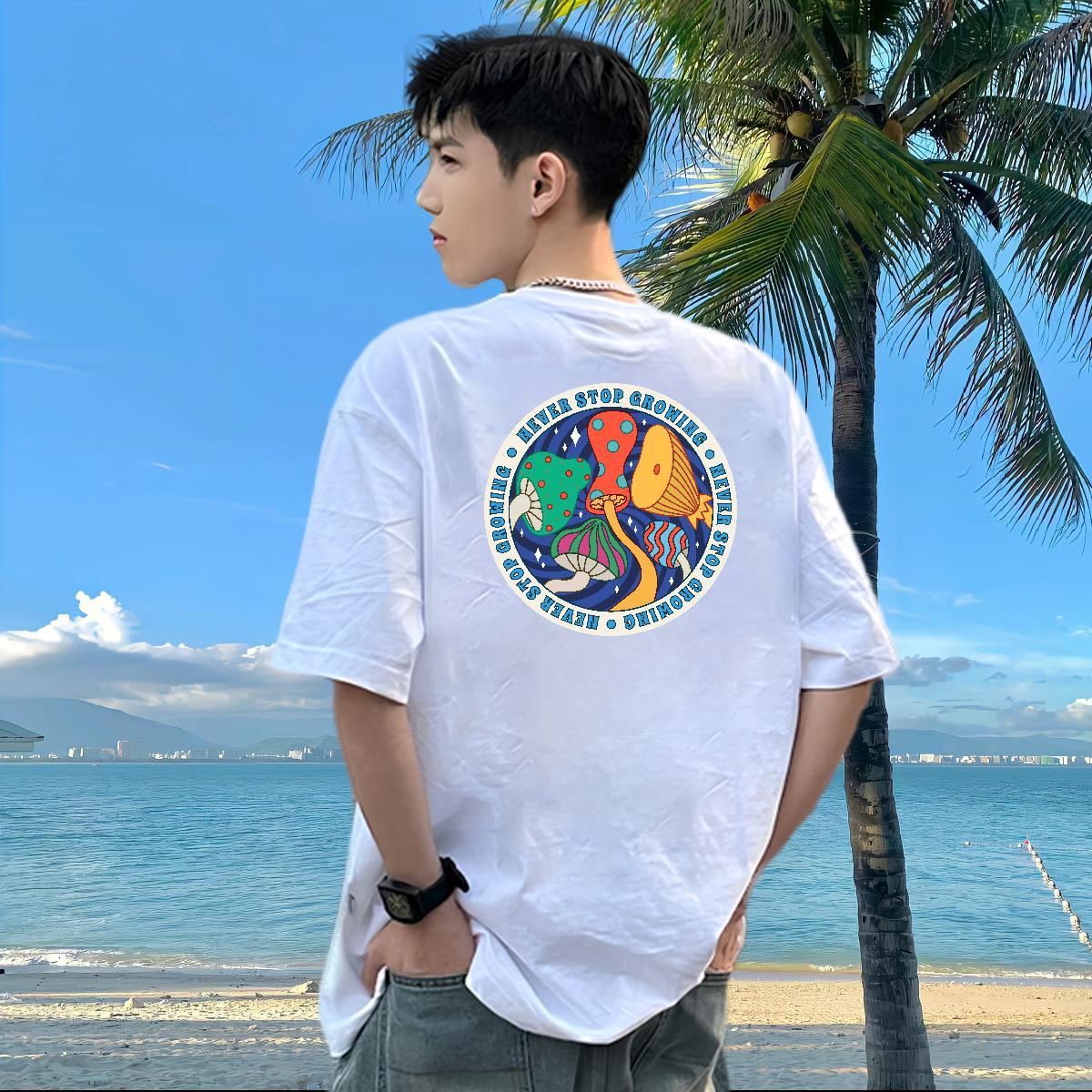 Custom T-Shirts 230g Cotton mushroom Daily Wear Tops Tees Short Sleeve O-Neck Soft Tshirts Custom Printing