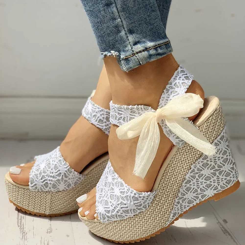 New Arrival Lace casual womens wedge high heels womens shoes summer sandals party platform high heels womens shoes T250409