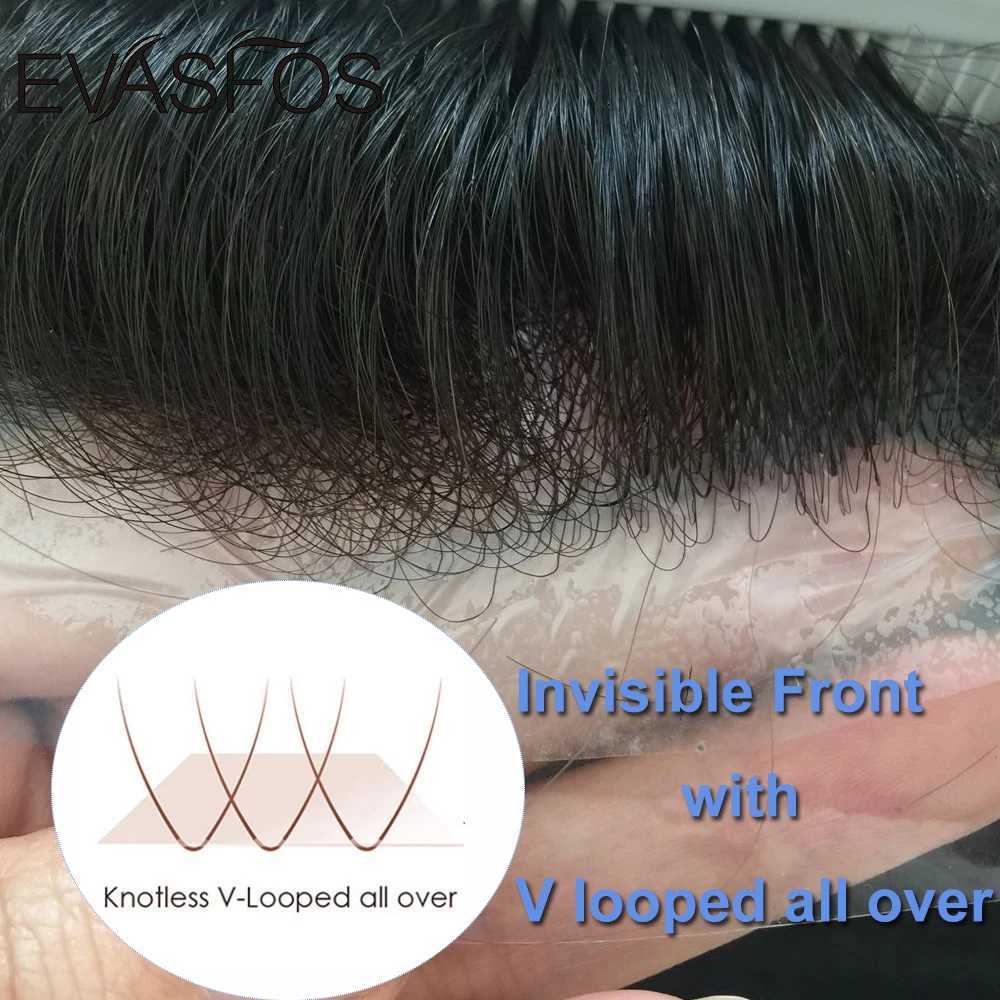 EVASFOS 0.02-0.04mm Super Thin Skin Mens Toupee Natural European Male Wig Prosthesis Hair System For MenM240806