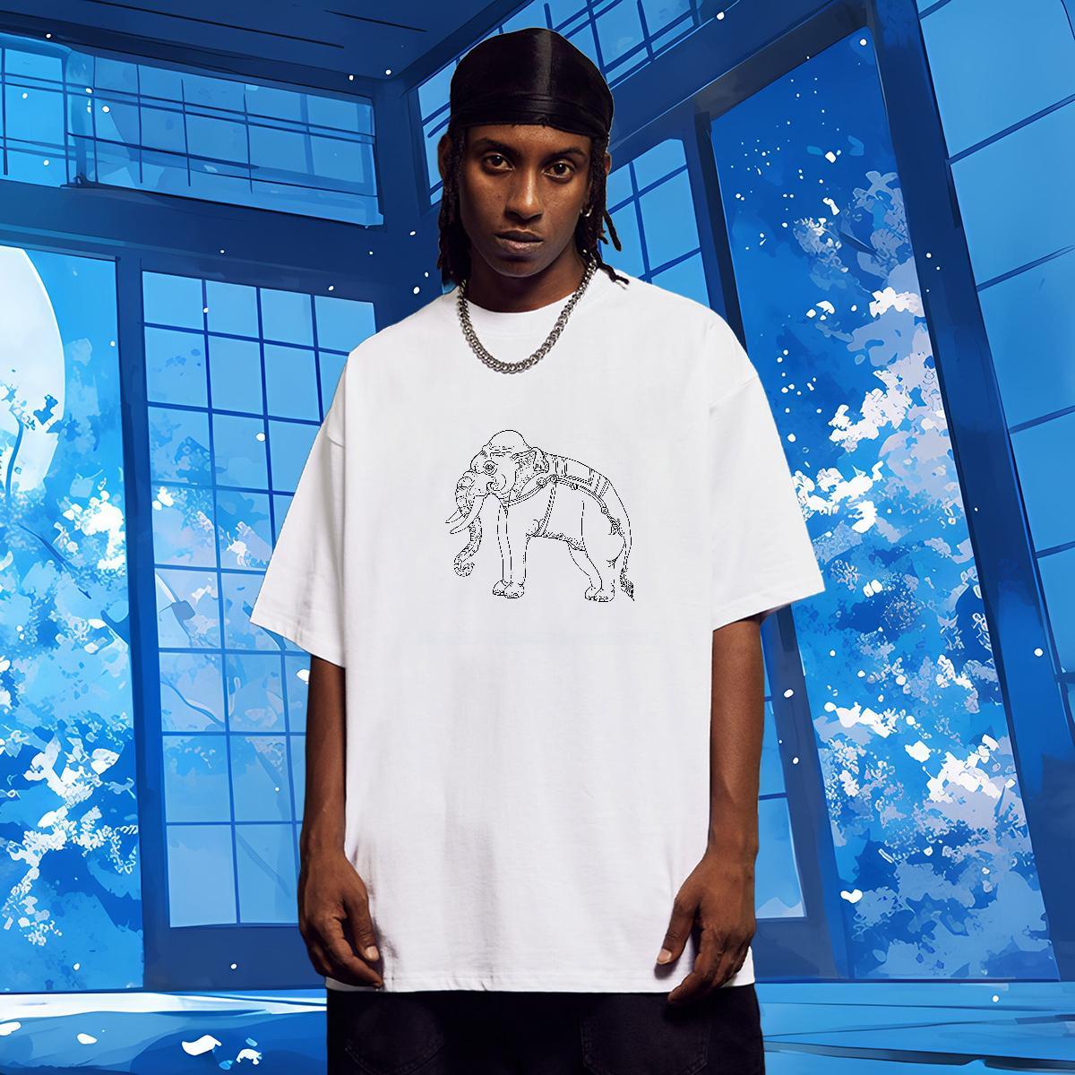 Man T Shirts 230g Pure Cotton elephant Casual Daily Wear Breathable Crew Neck Cartoon Print Men Tshirts Wholesale Loose Tops Tees