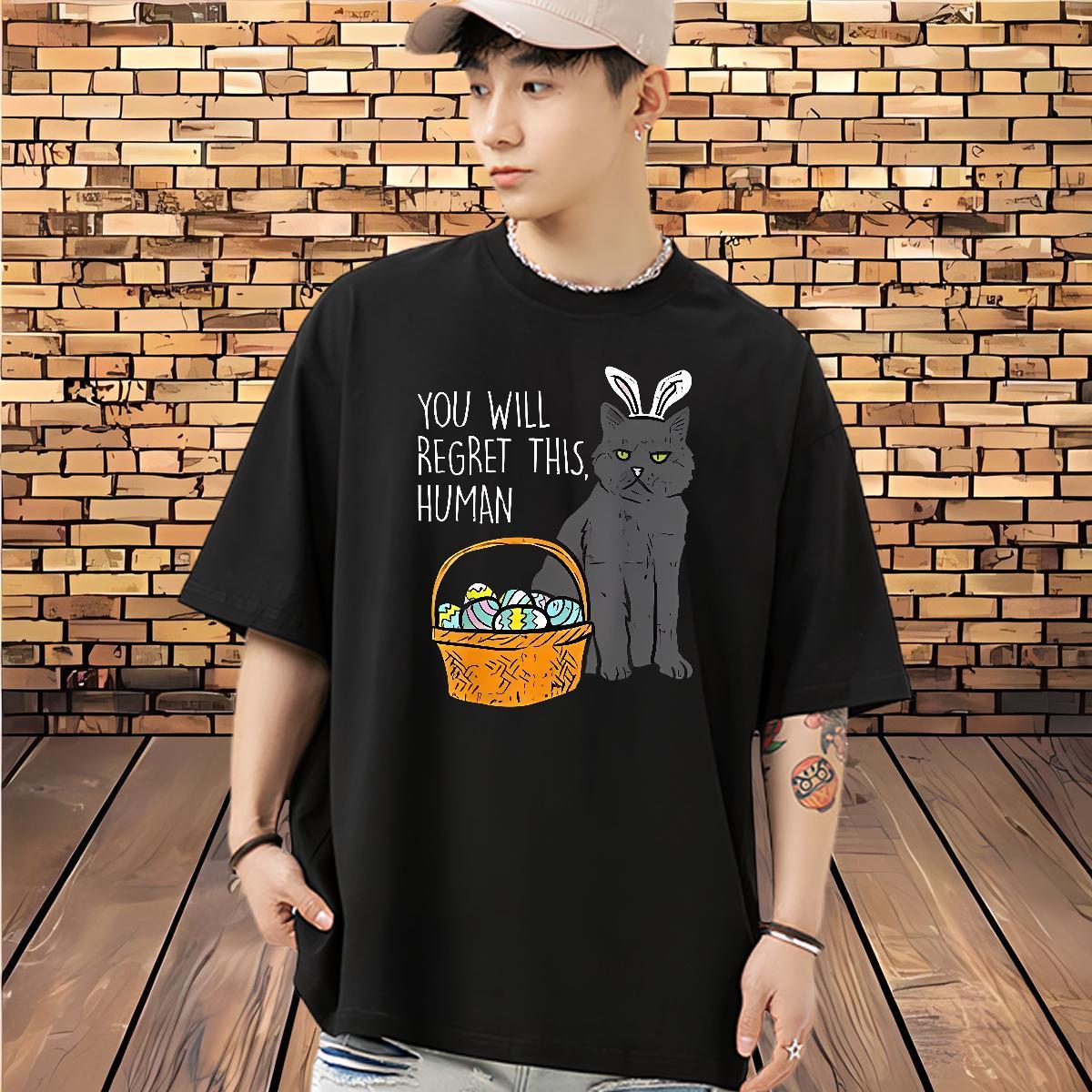 Fashion Casual T shirt 230g Cotton cat Outdoor Clothings Pure Cotton Loose Mens Tshirts Custom Print Plus Size
