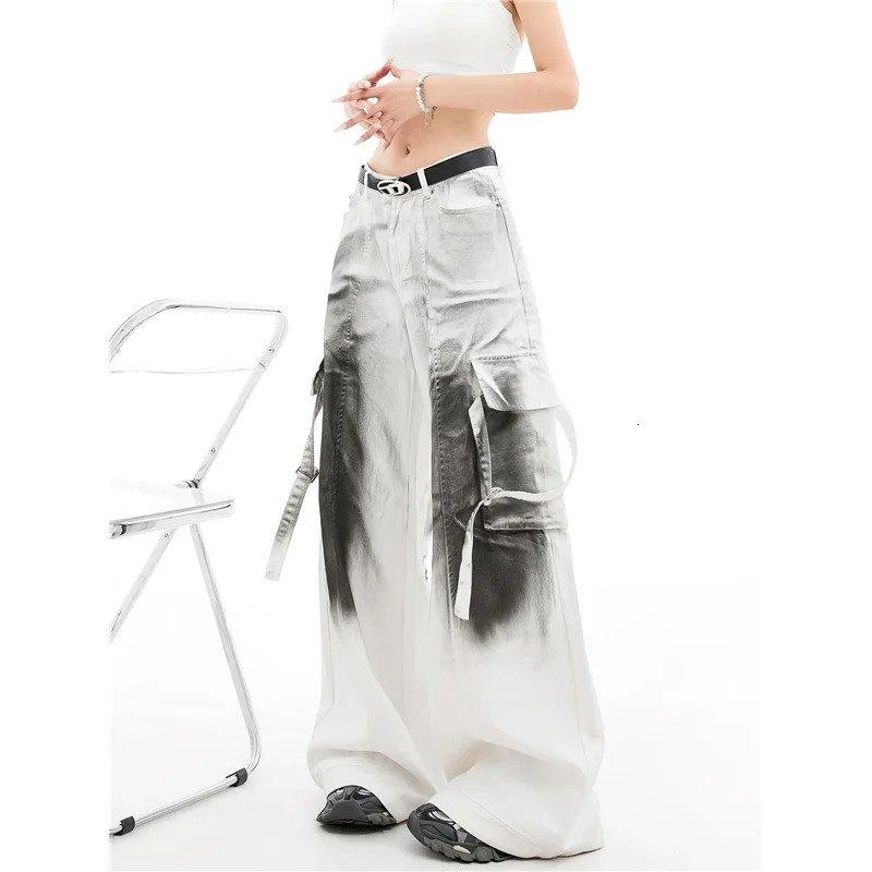 Vintage 2000s Y2K Baggy Denim Trouser Womens Washed Casual Cargo Pants Autumn Female High Street Retro Trashy Jeans 240806
